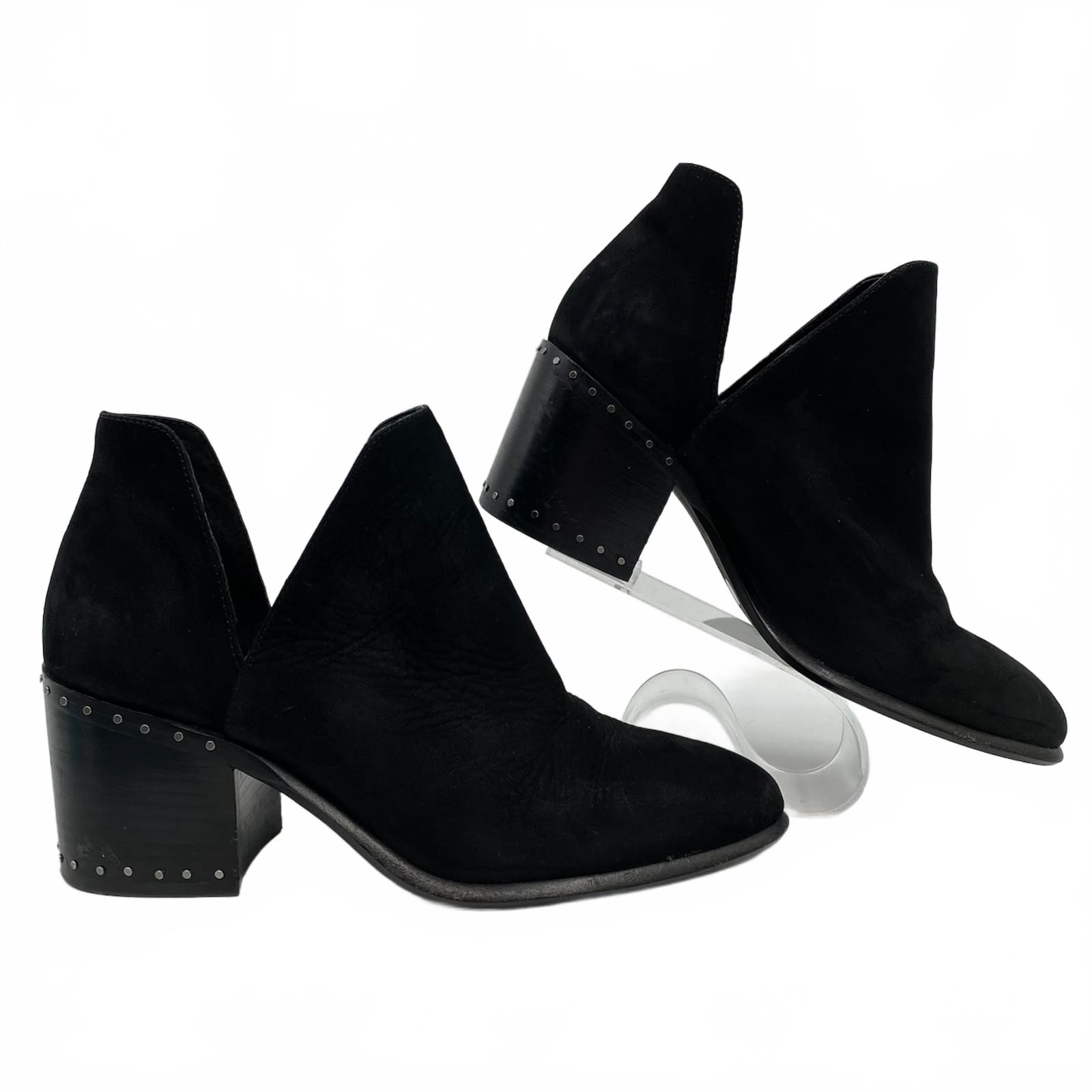 Vince Camuto Black Leather Studded Block Heel Ankle Booties