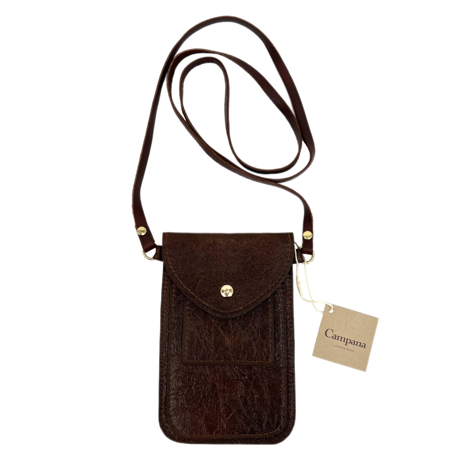 Campana Brown Leather Snap Closure Mini Crossbody Bag