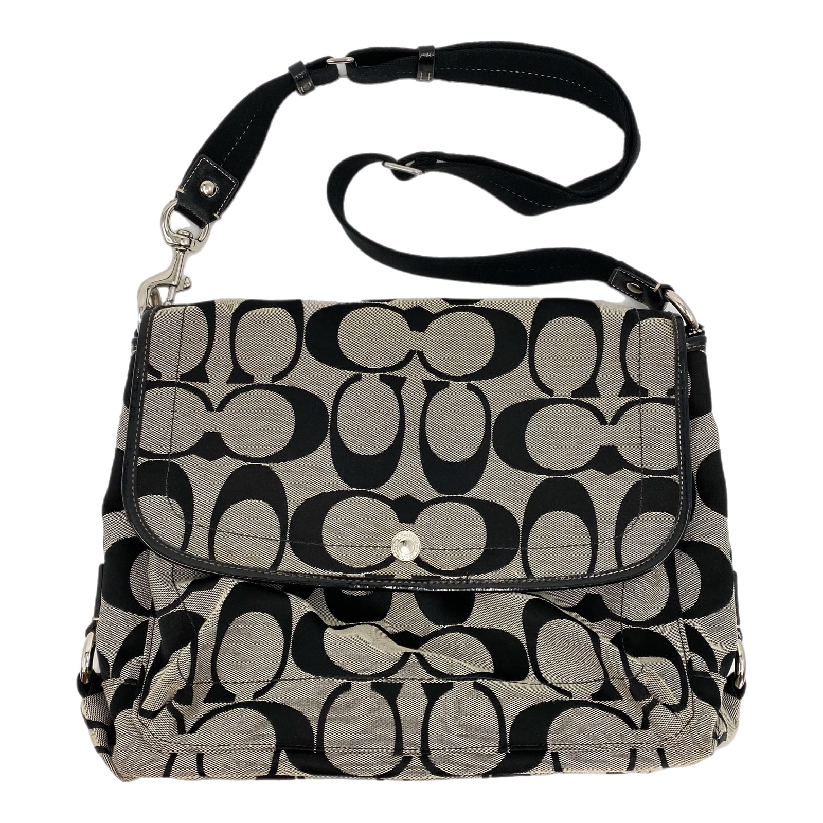 Coach Gray Black Logo Print Crossbody Bag