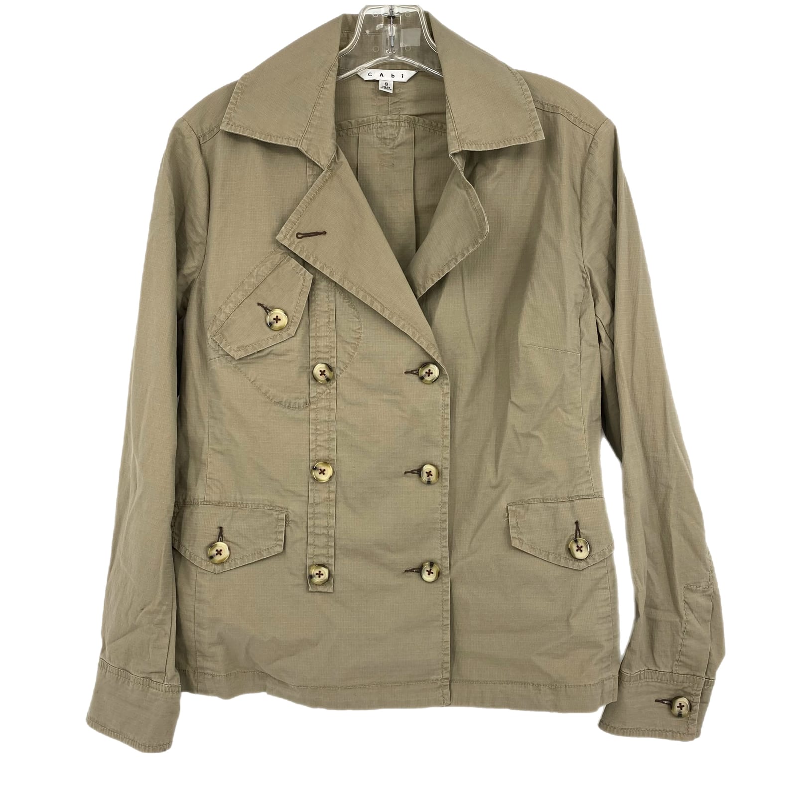 CAbi Beige Button-Front Cotton Trench Coat