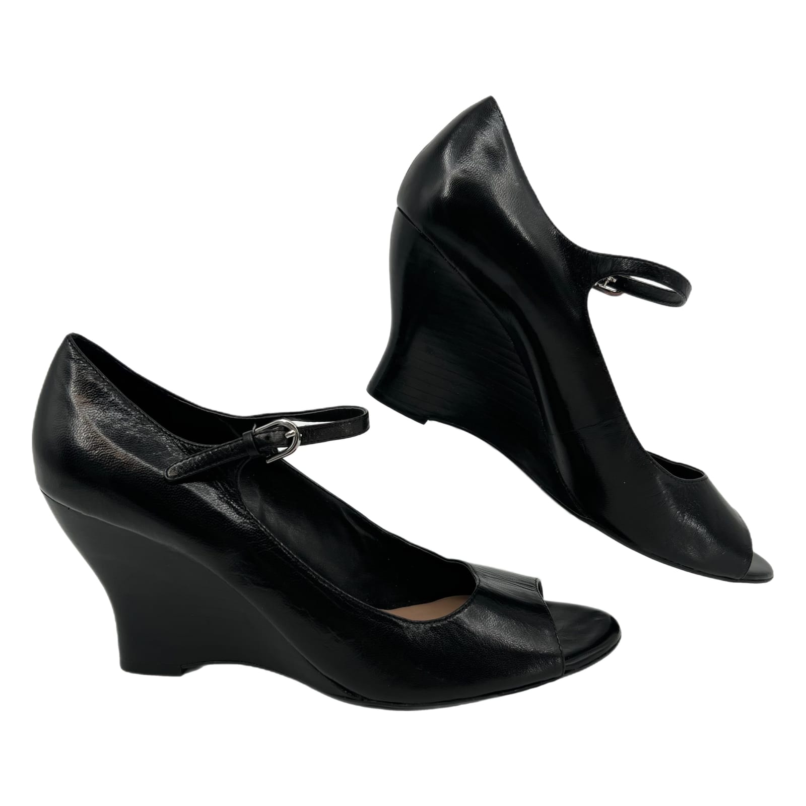 Franco Sarto Black Peep Toe Mary Jane Wedges