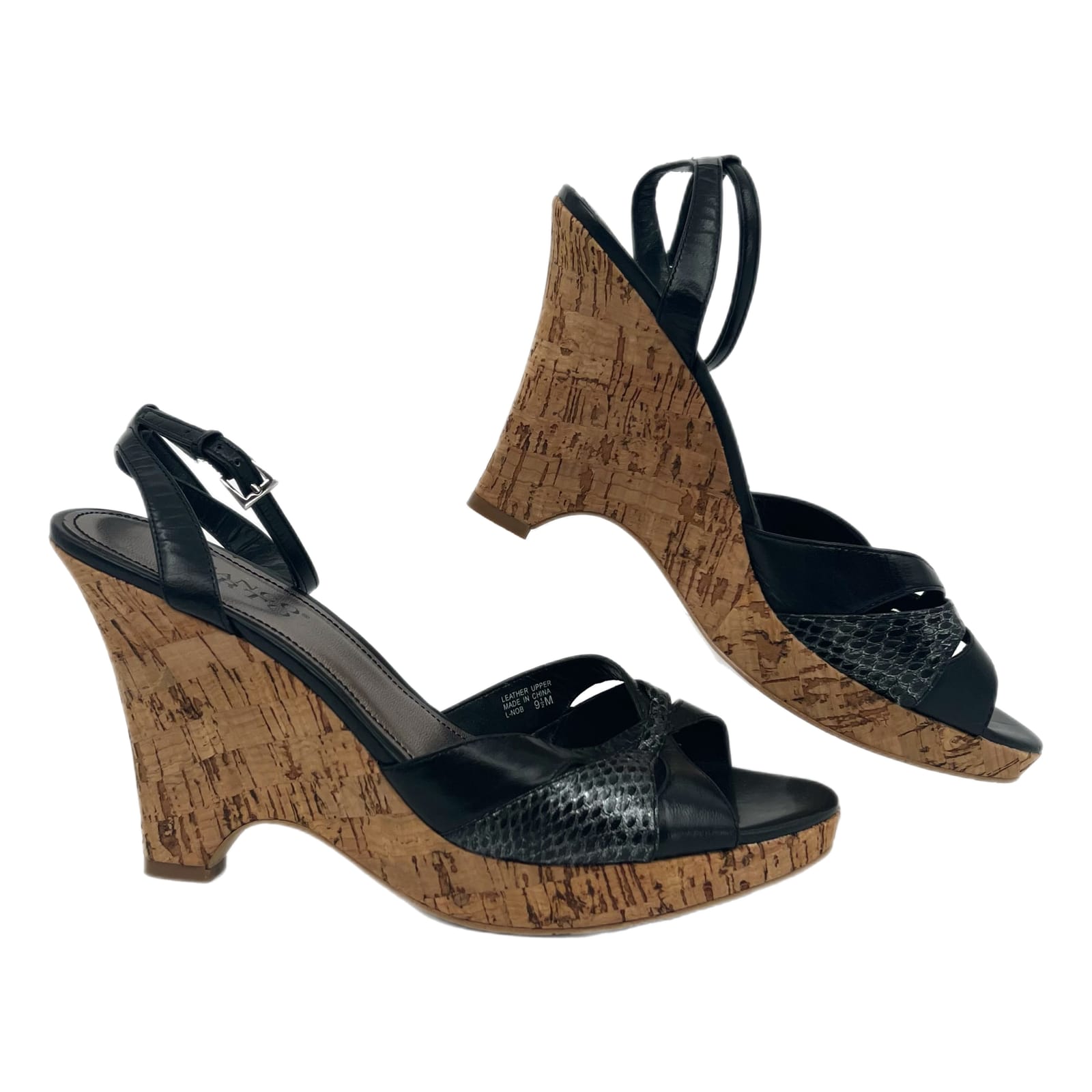 Franco Sarto Black & Silver Cork Wedge Heels