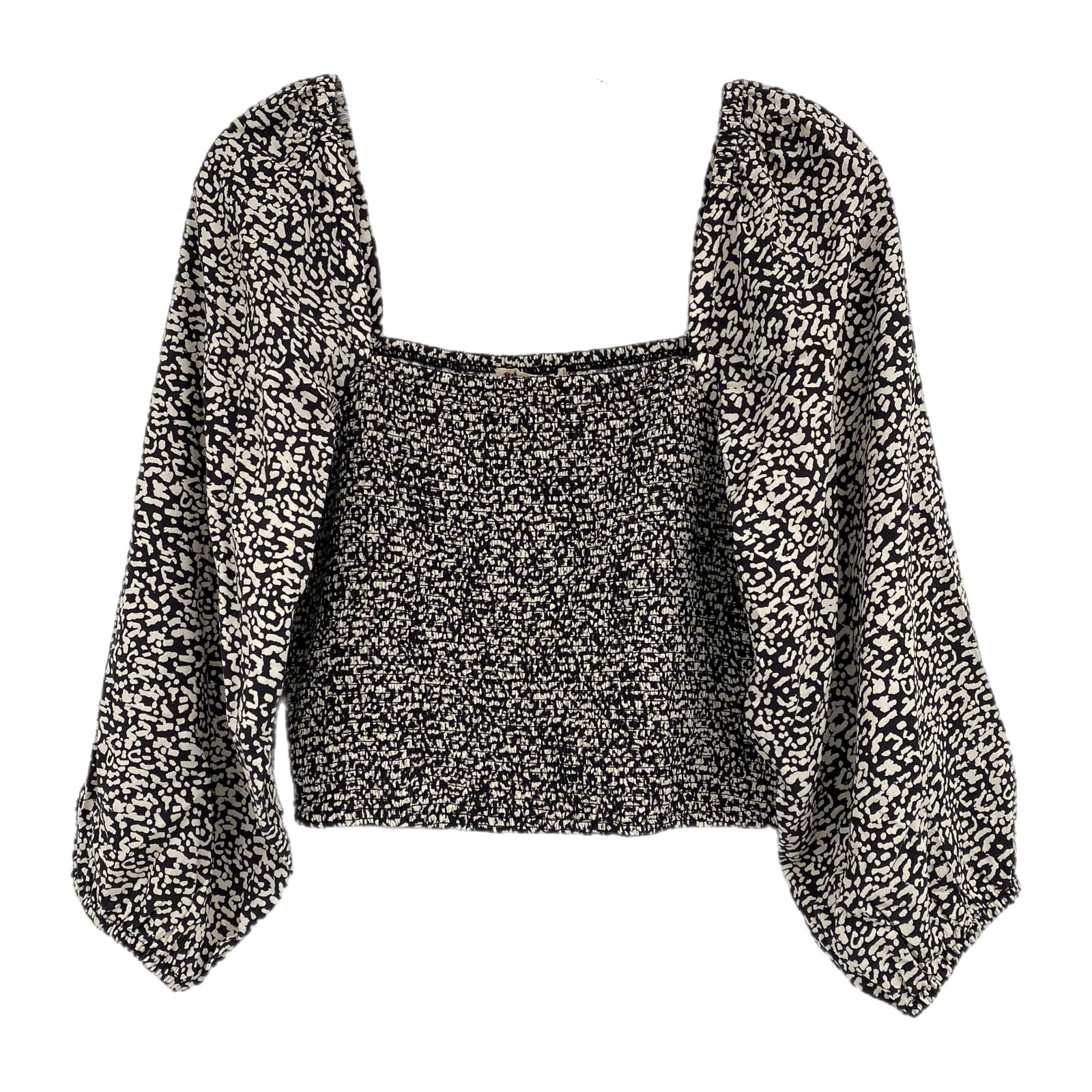 Marine Layer Black and White Smocked Puff Sleeve Blouse