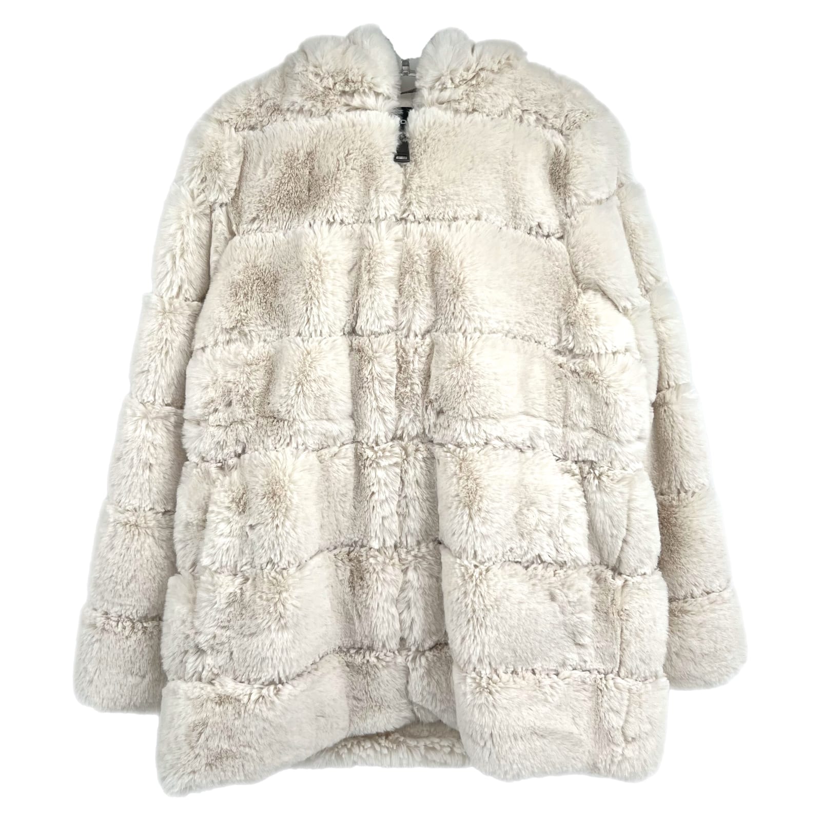 DKNY Cream Hooded Faux Fur Jacket