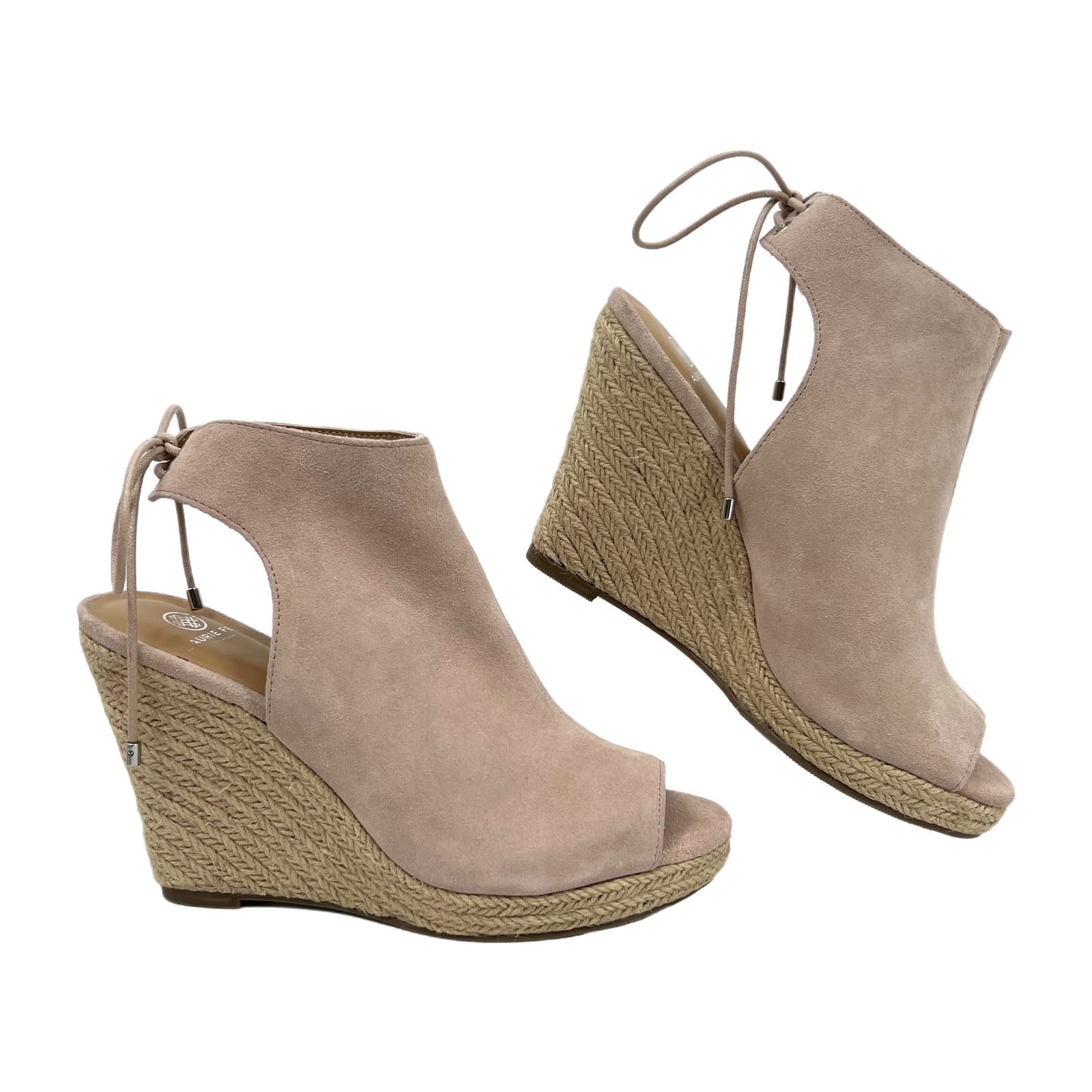 Laurie Felt Pink Suede Espadrille Peep Toe Wedges