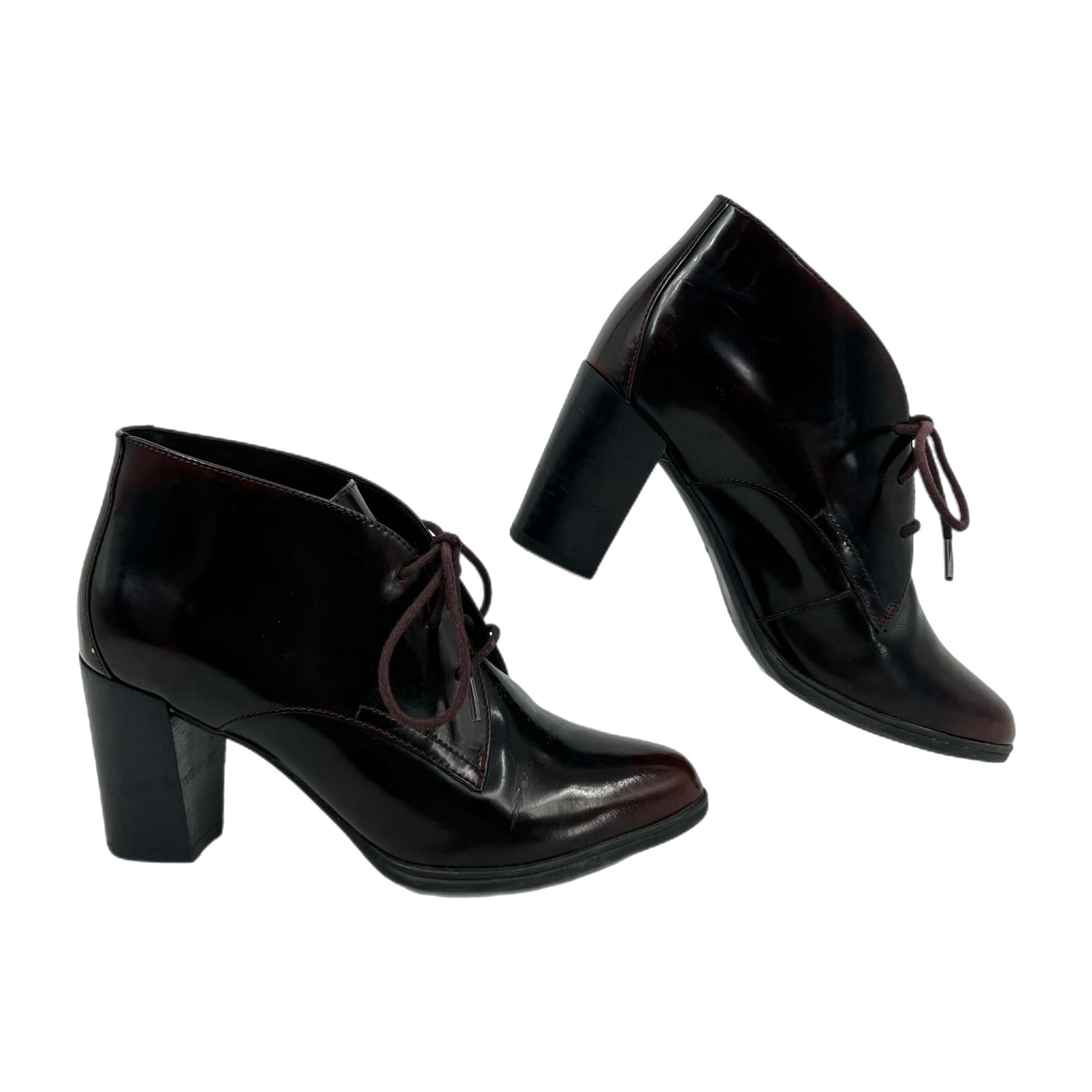 Clarks Burgundy Patent Leather Heeled Boots