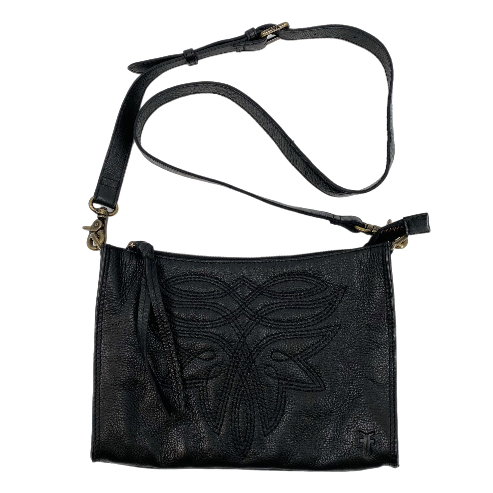 Frye Black Embroidered Leather Crossbody Bag