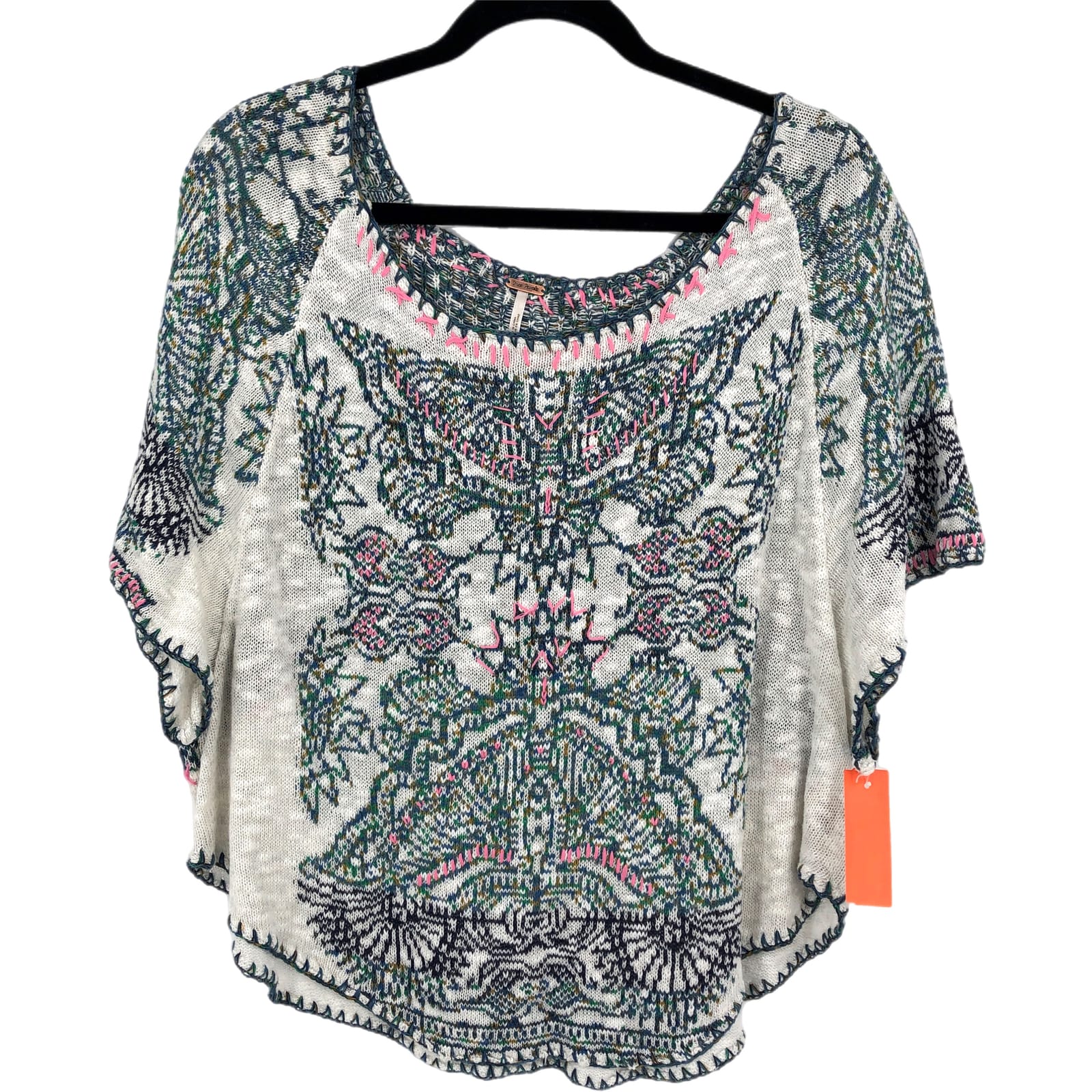 Free People White & Blue Basic Sweater