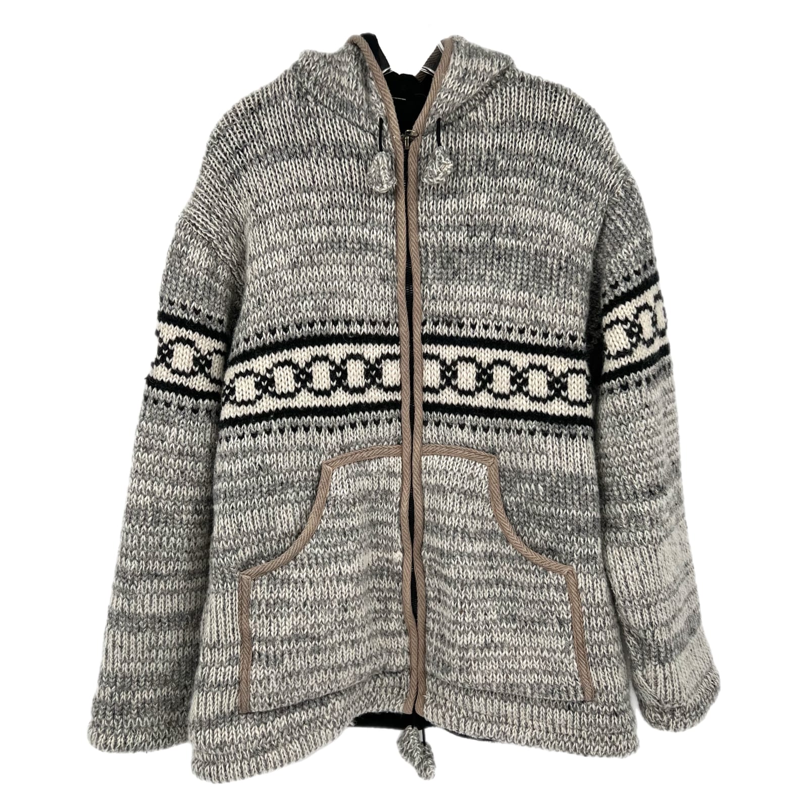 Women's Gray 100% Wool Hooded Knit Jacket