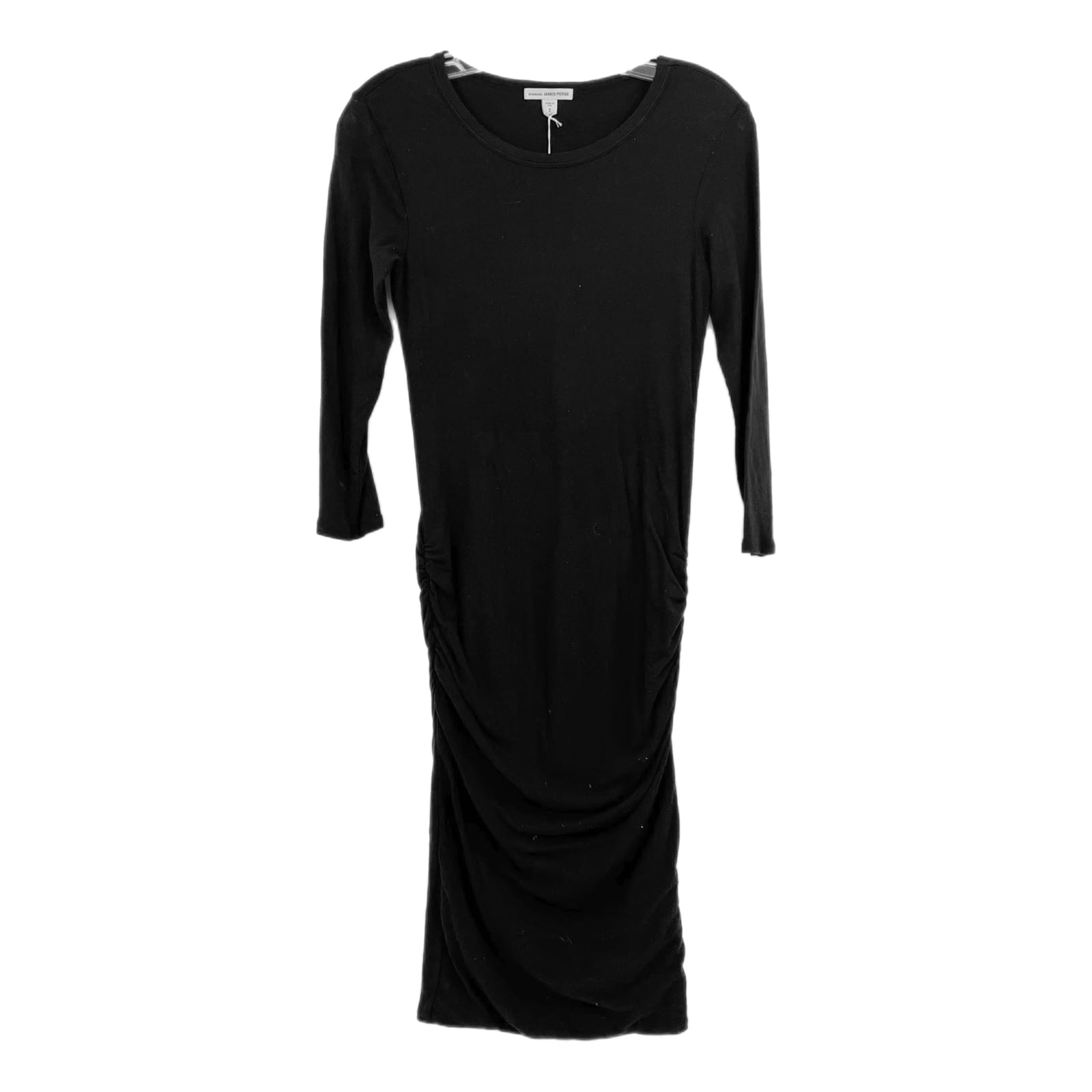 James Perse Black Ruched Side Bodycon Midi Dress