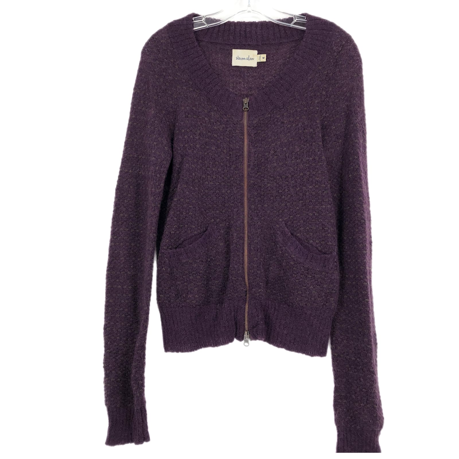 Steven Alan Purple Full Zip V-Neck Sweater