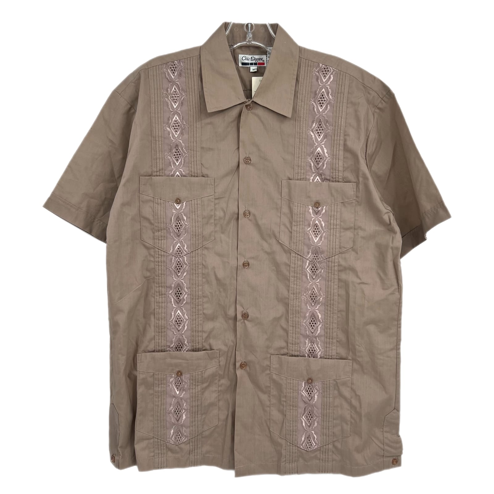 Chic Elegant Brown Lace Short Sleeve Button-Up Shirt