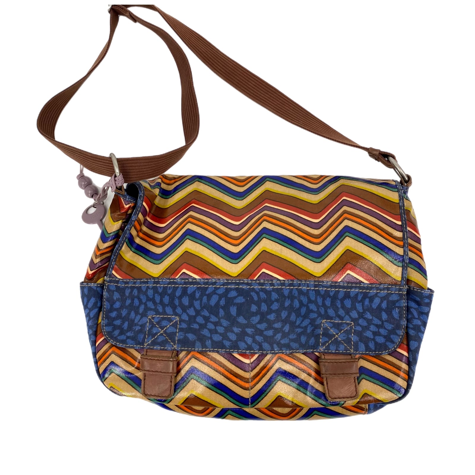 Classic Key-Per Fossil Brown & Blue Medium Tote Bag