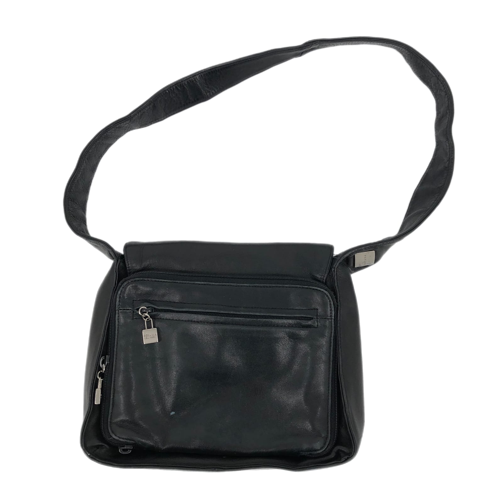Perlina Black Leather Shoulder Bag