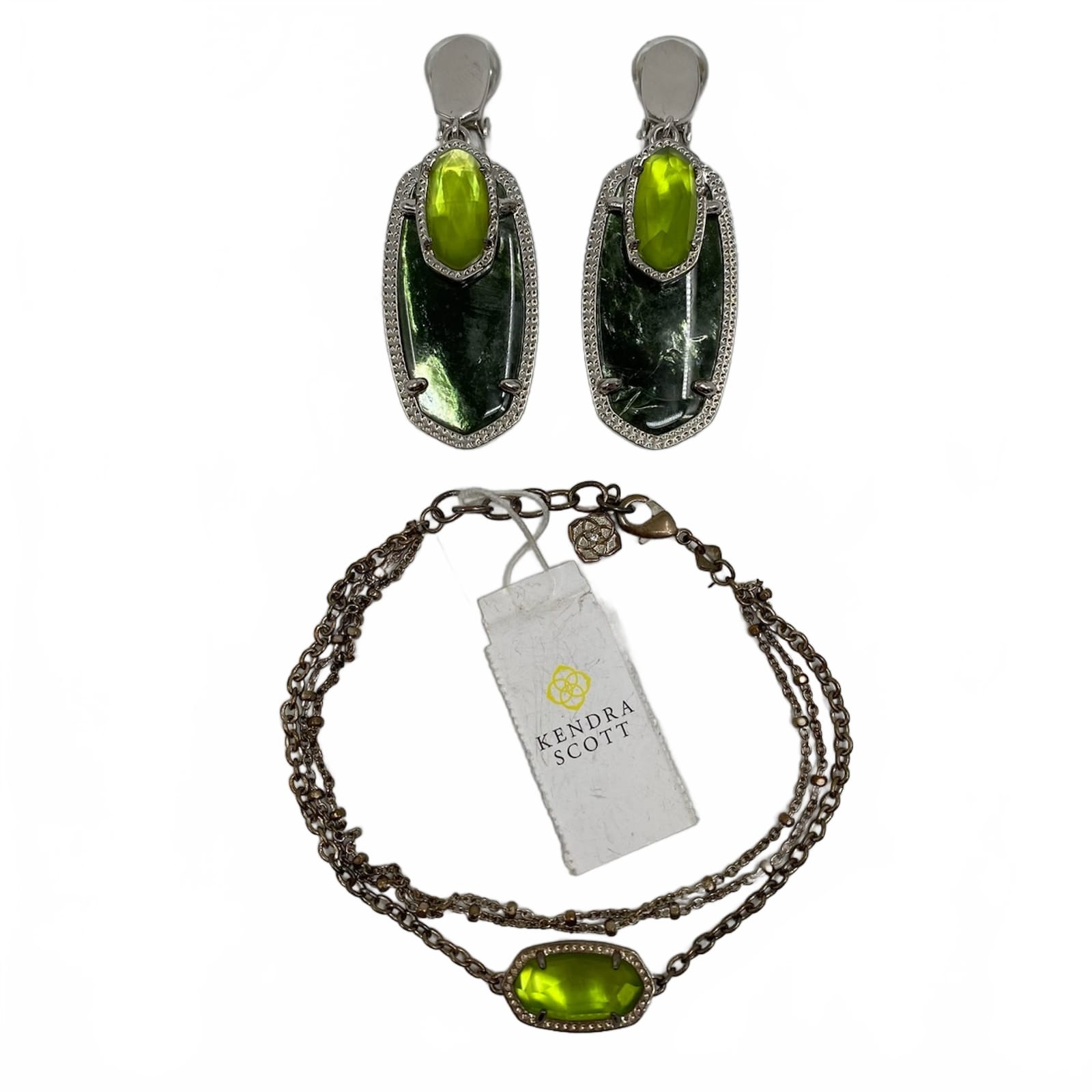 Kendra Scott Silver Green Bracelet & Clip-On Earrings Set
