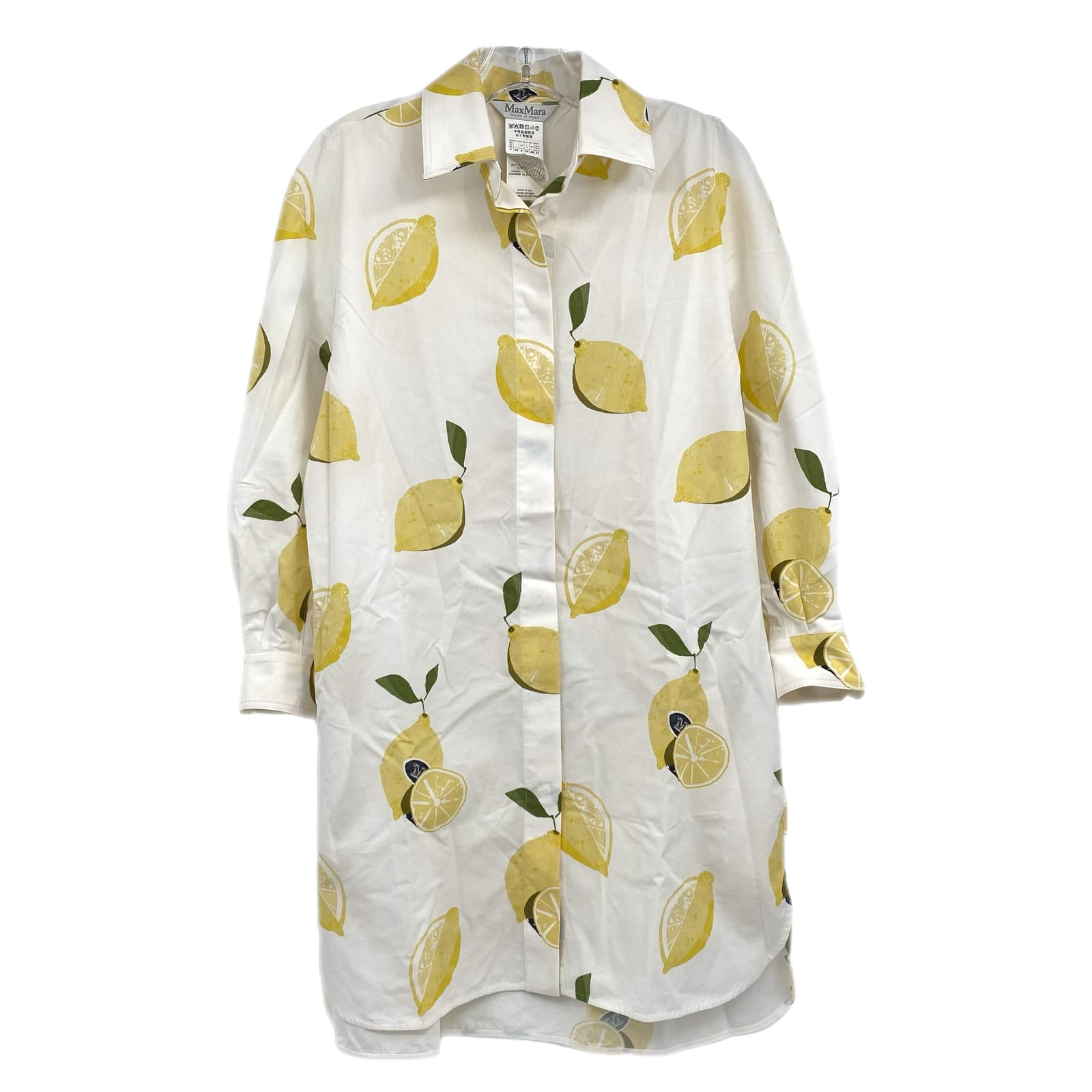 MaxMara White Yellow Lemon Print Mini Shirt Dress