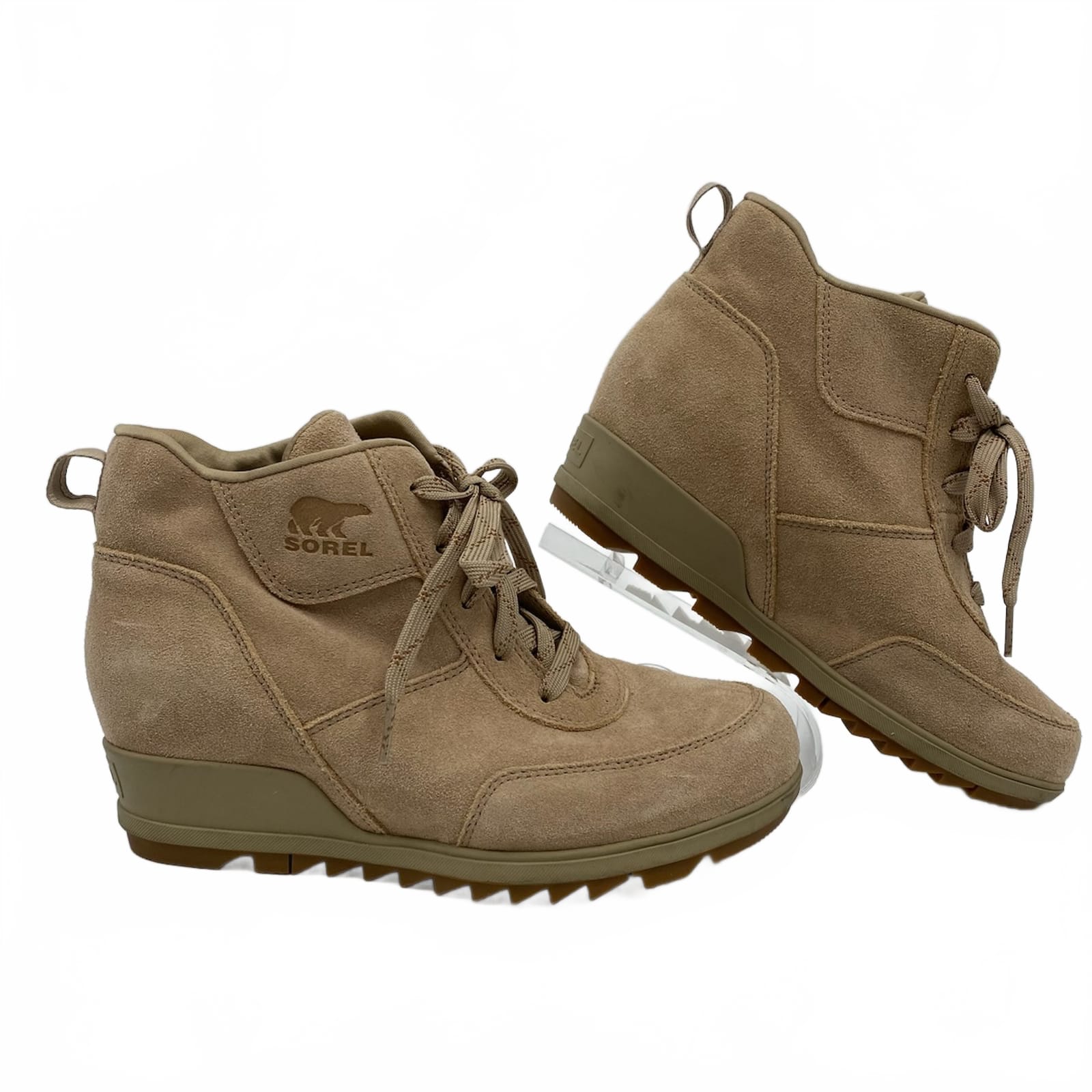 Sorel Tan Suede Lace-Up Wedge Booties