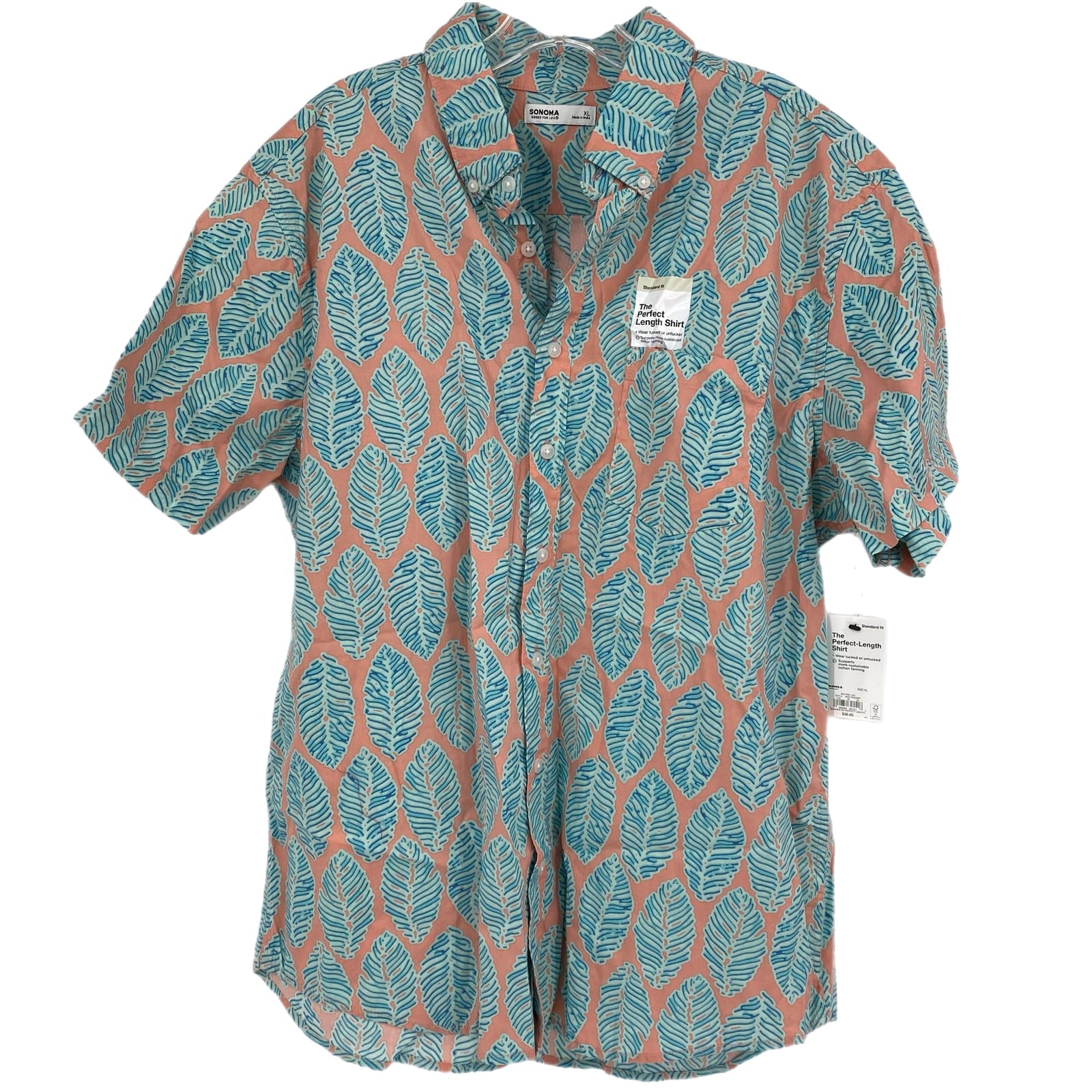 Sonoma Blue Button-Up Shirt with Leaf Print