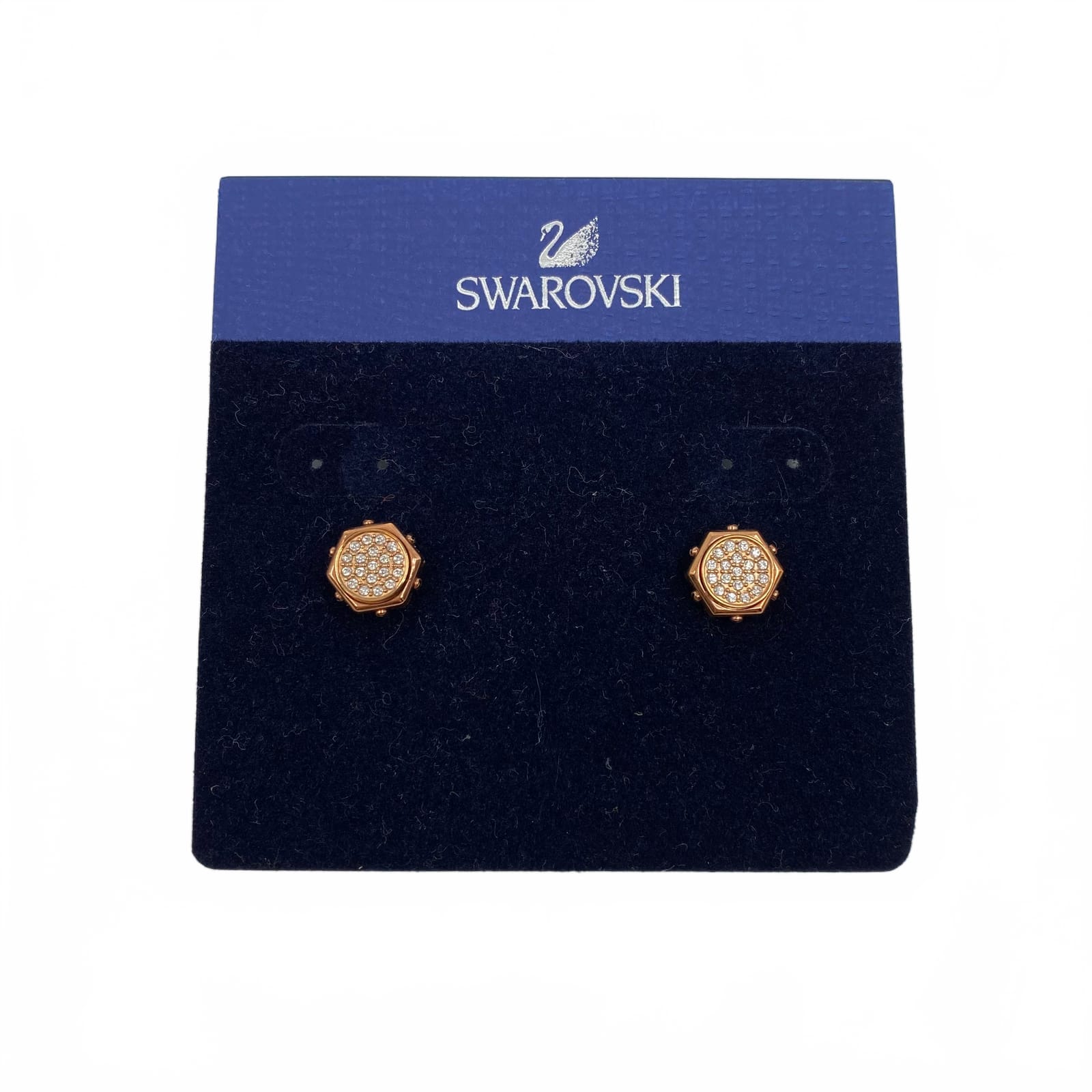 Swarovski Gold Rhinestone Hexagon Stud Earrings