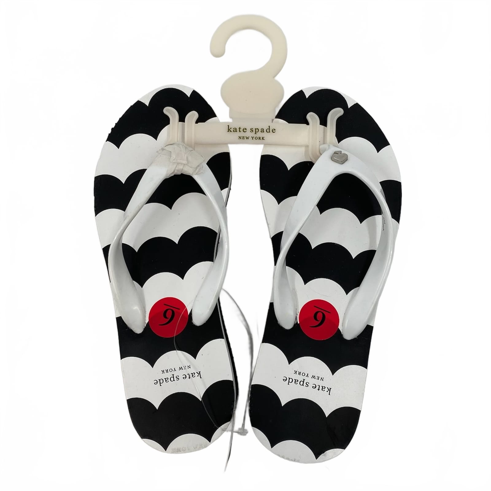 Kate Spade Black White Scallop Pattern Flip Flops