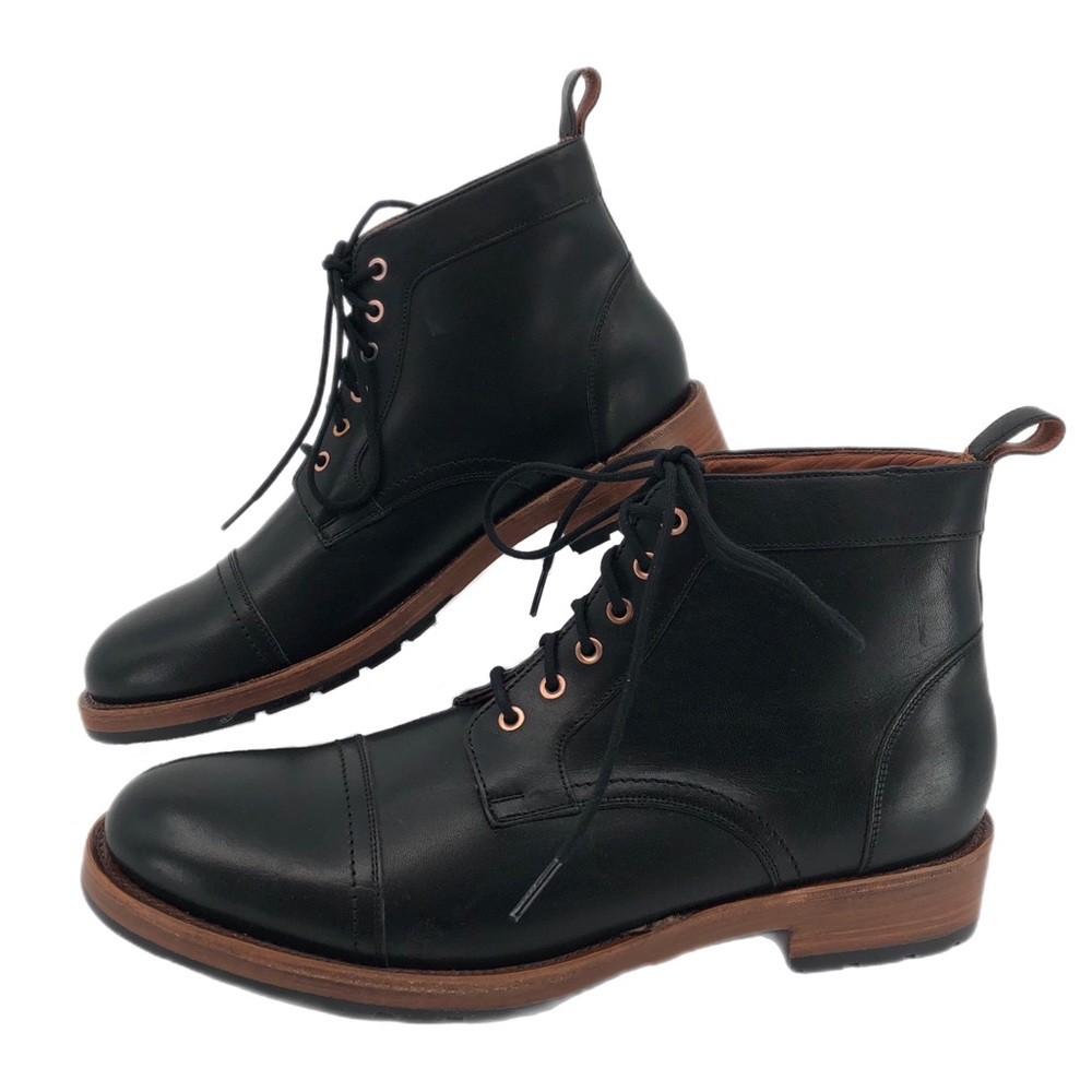 Patina Black & Brown Leather Lace Up Boots
