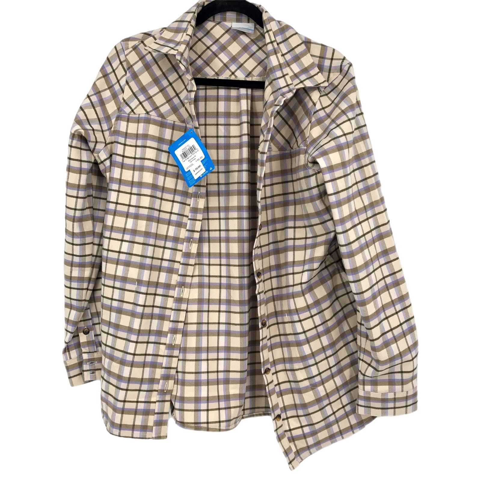Columbia Beige-Brown Plaid Casual Button-Up Shirt