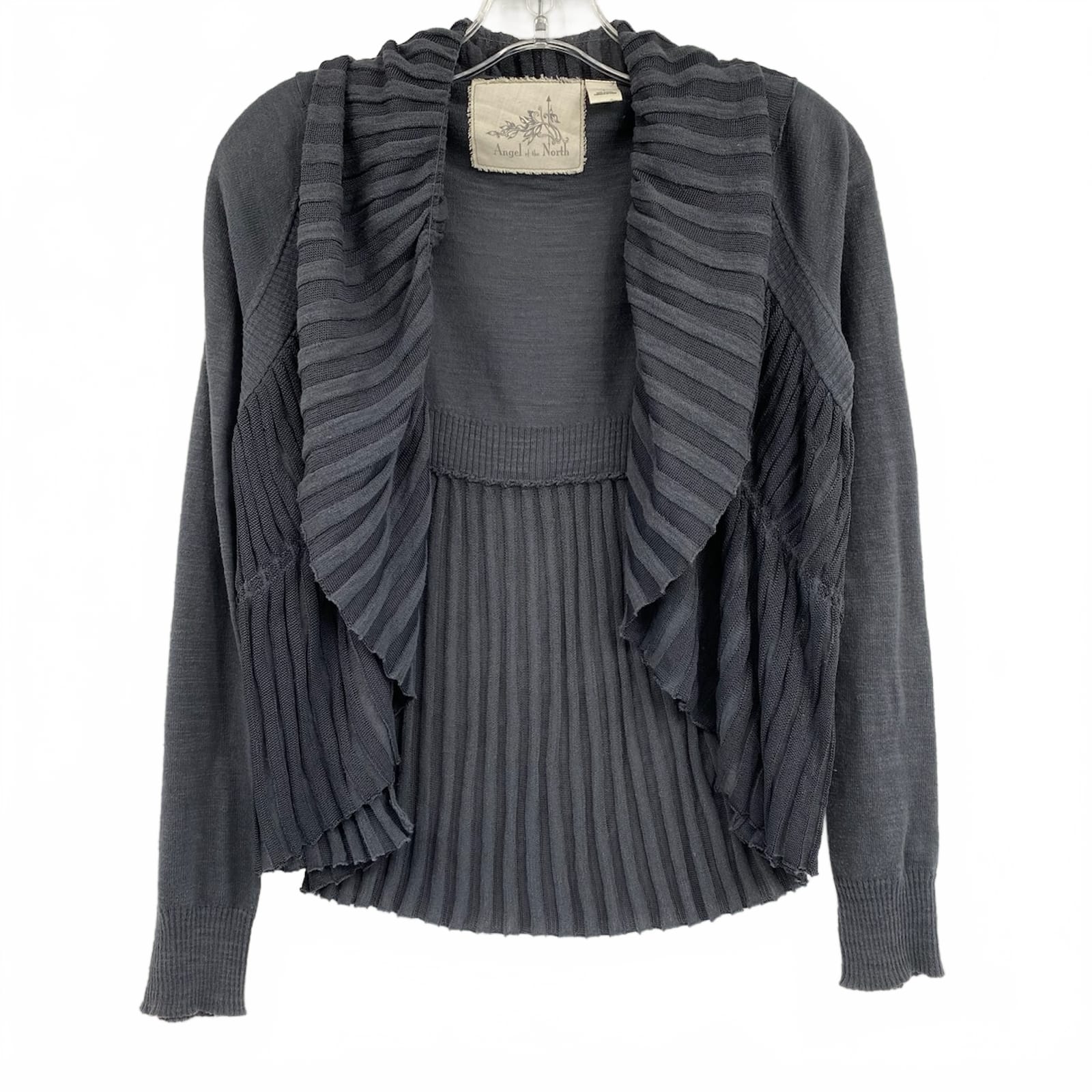 Angel Of The North Gray Pleated Ruffle Knit Cardigan