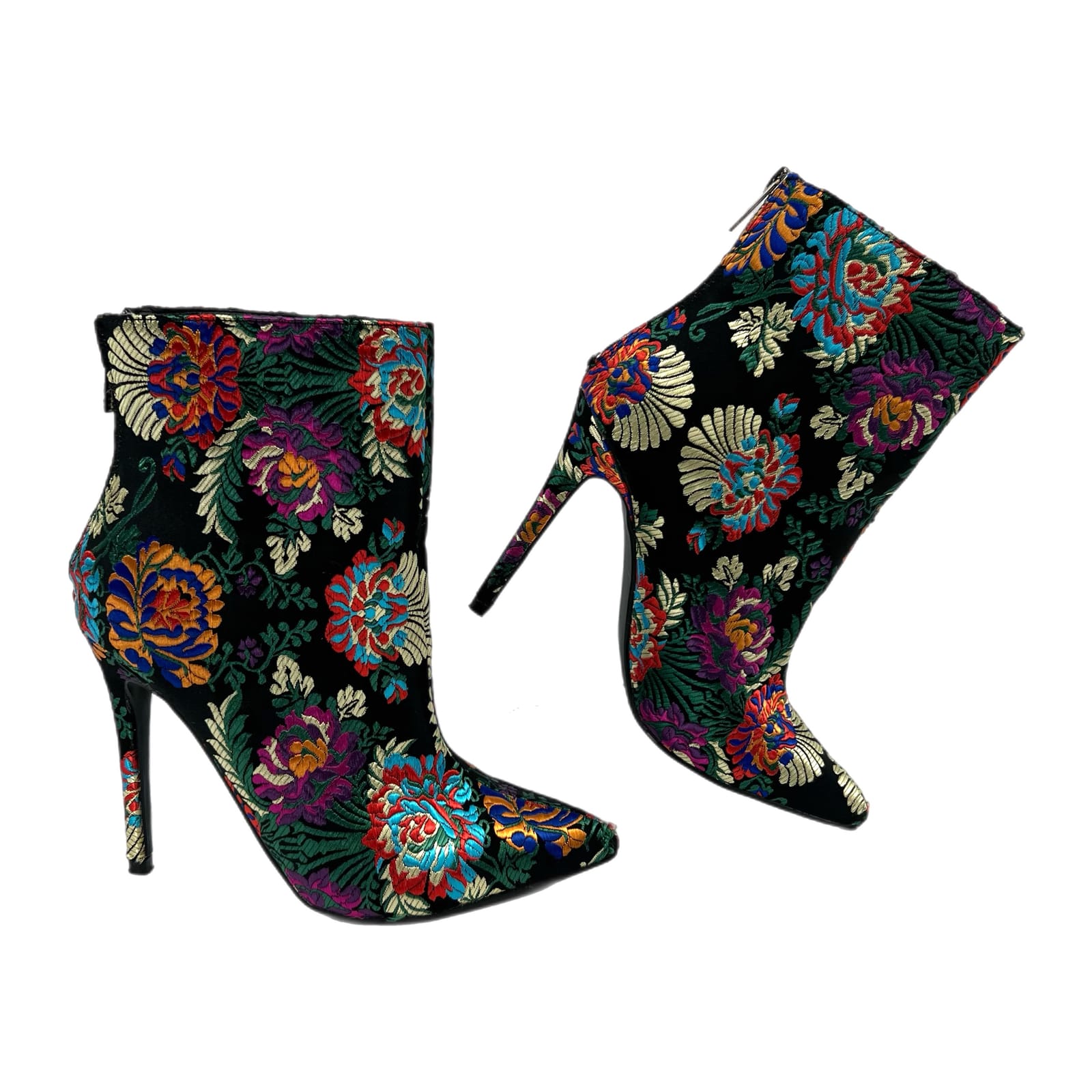 JustFab Black Brocade Heeled Boots