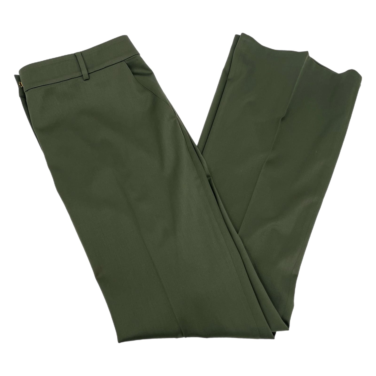 St. John Green Stretch Wool Straight Trousers