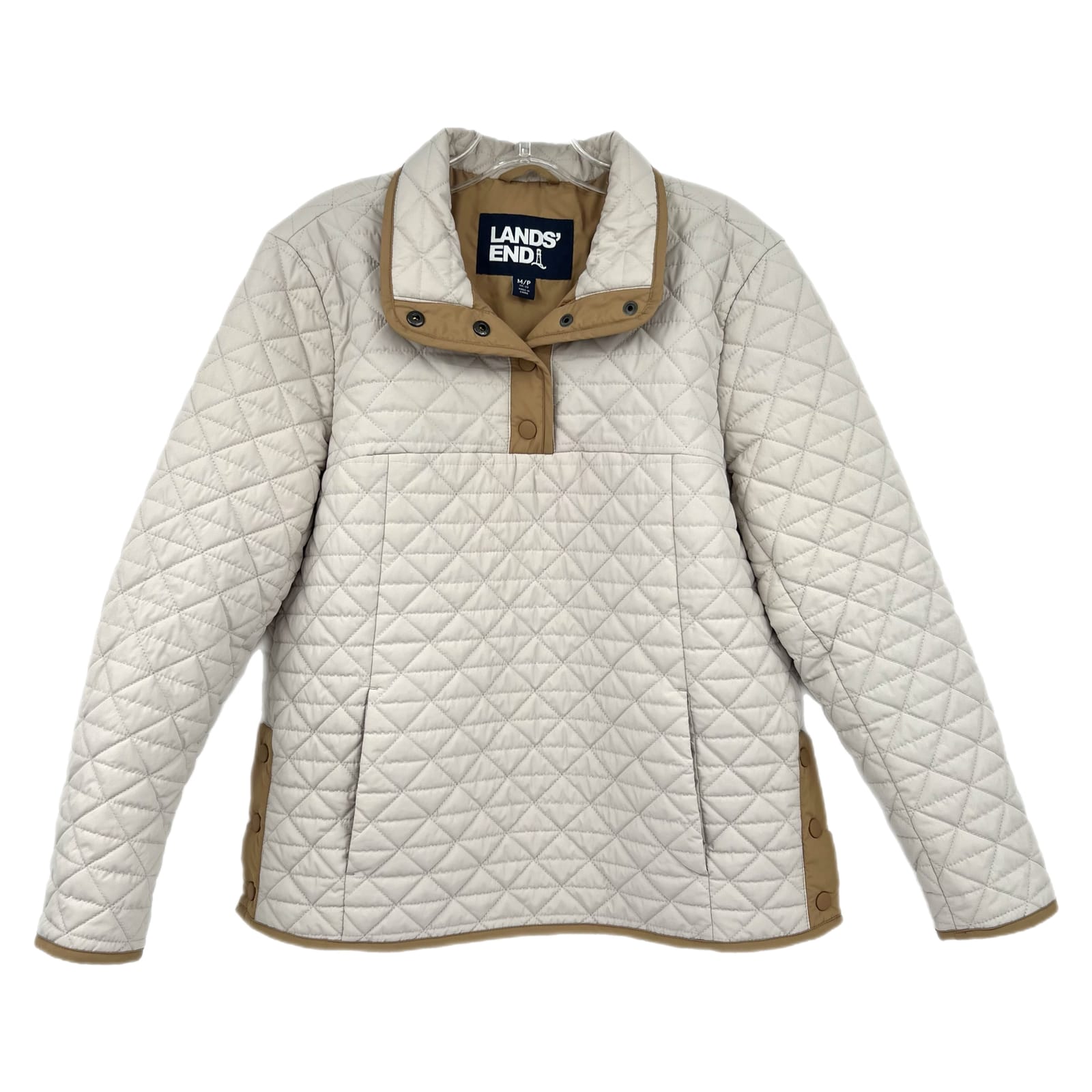 Lands' End Beige Tan Quilted Pullover Puffer Jacket