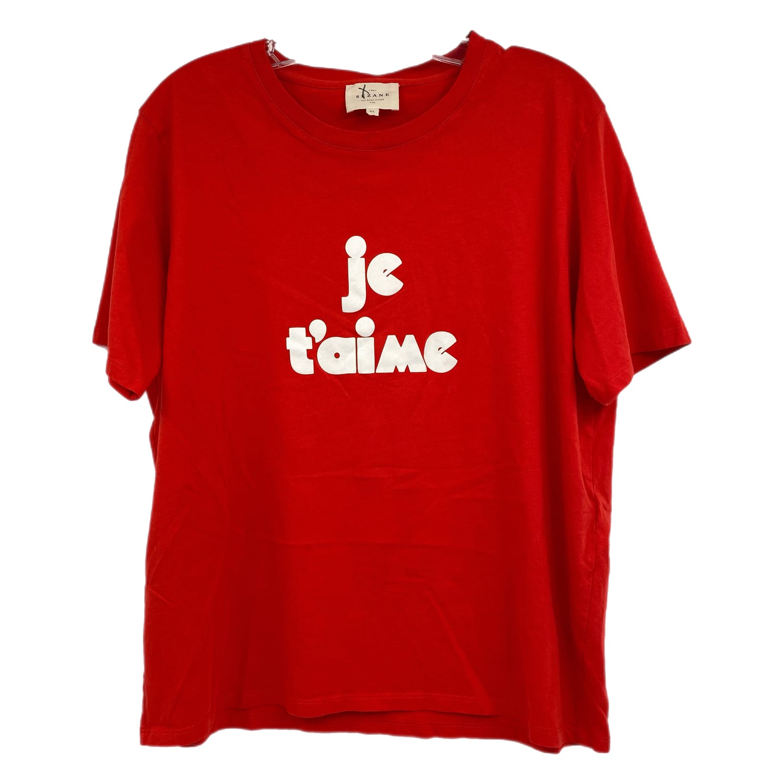 Sezane Red Cotton Je T’aime Short Sleeve Tee