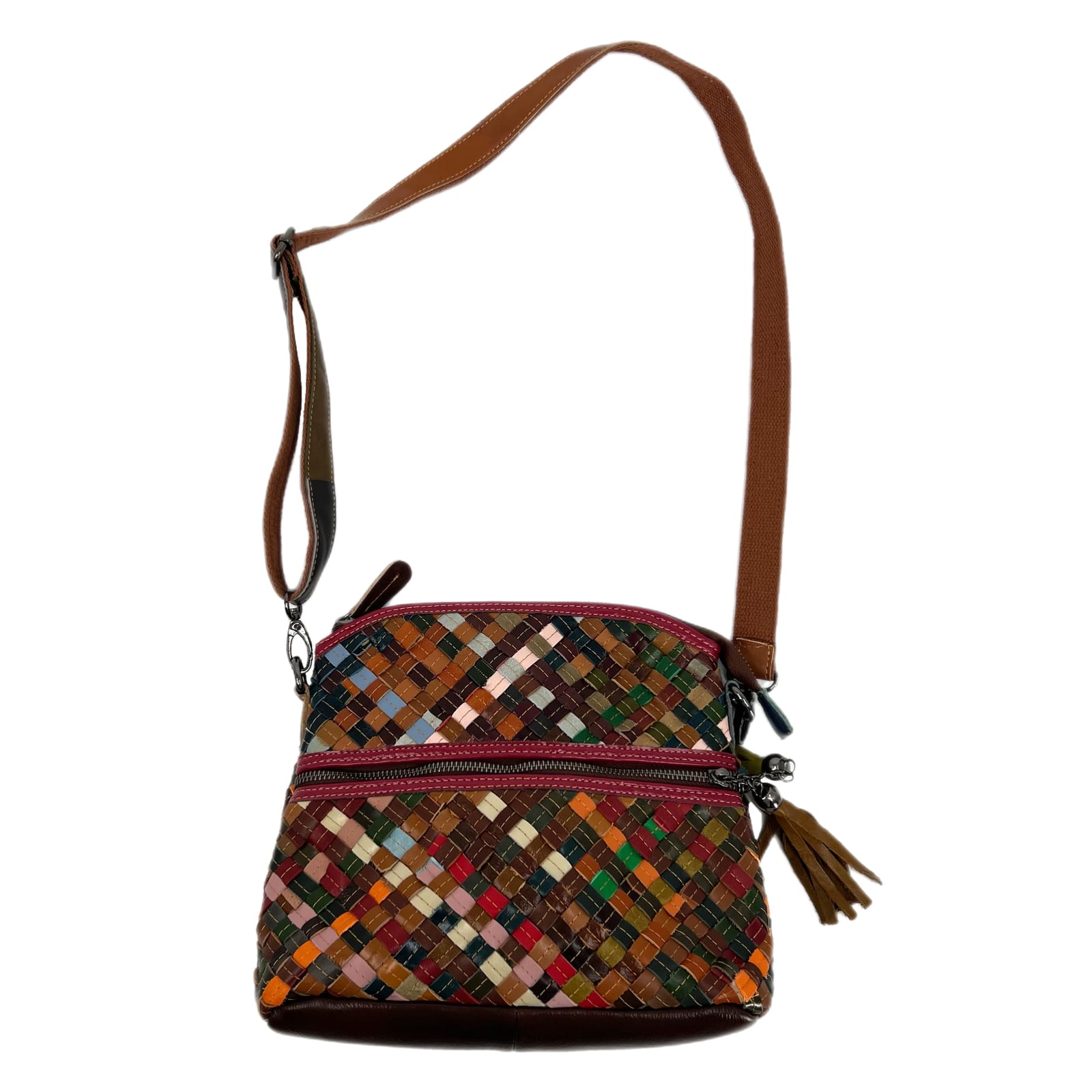 Eysee Brown and Multicolored Woven Crossbody Bag