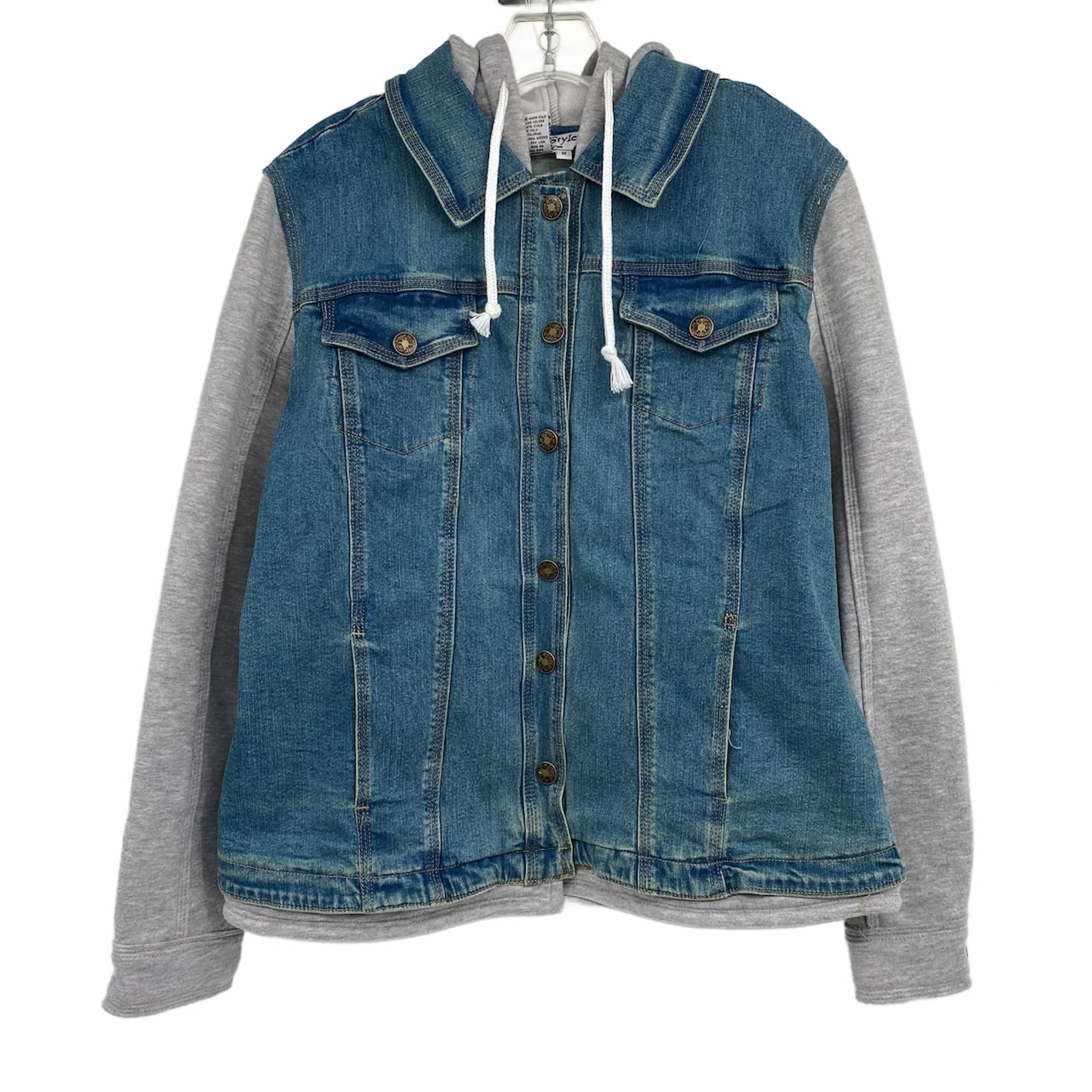 North Style Blue Gray Denim Hoodie Jacket