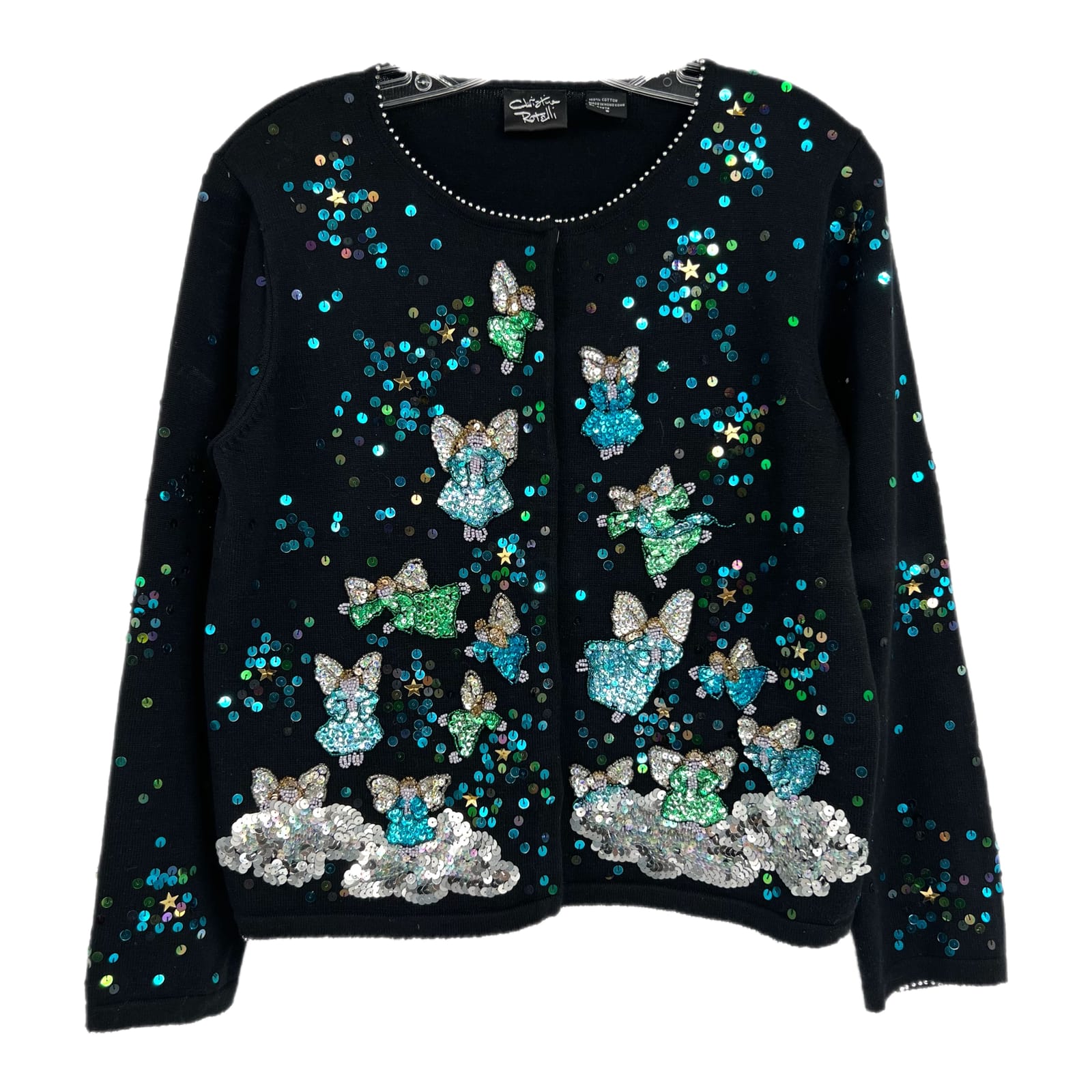 Sequin Angel Black Blue Long Sleeve Cardigan