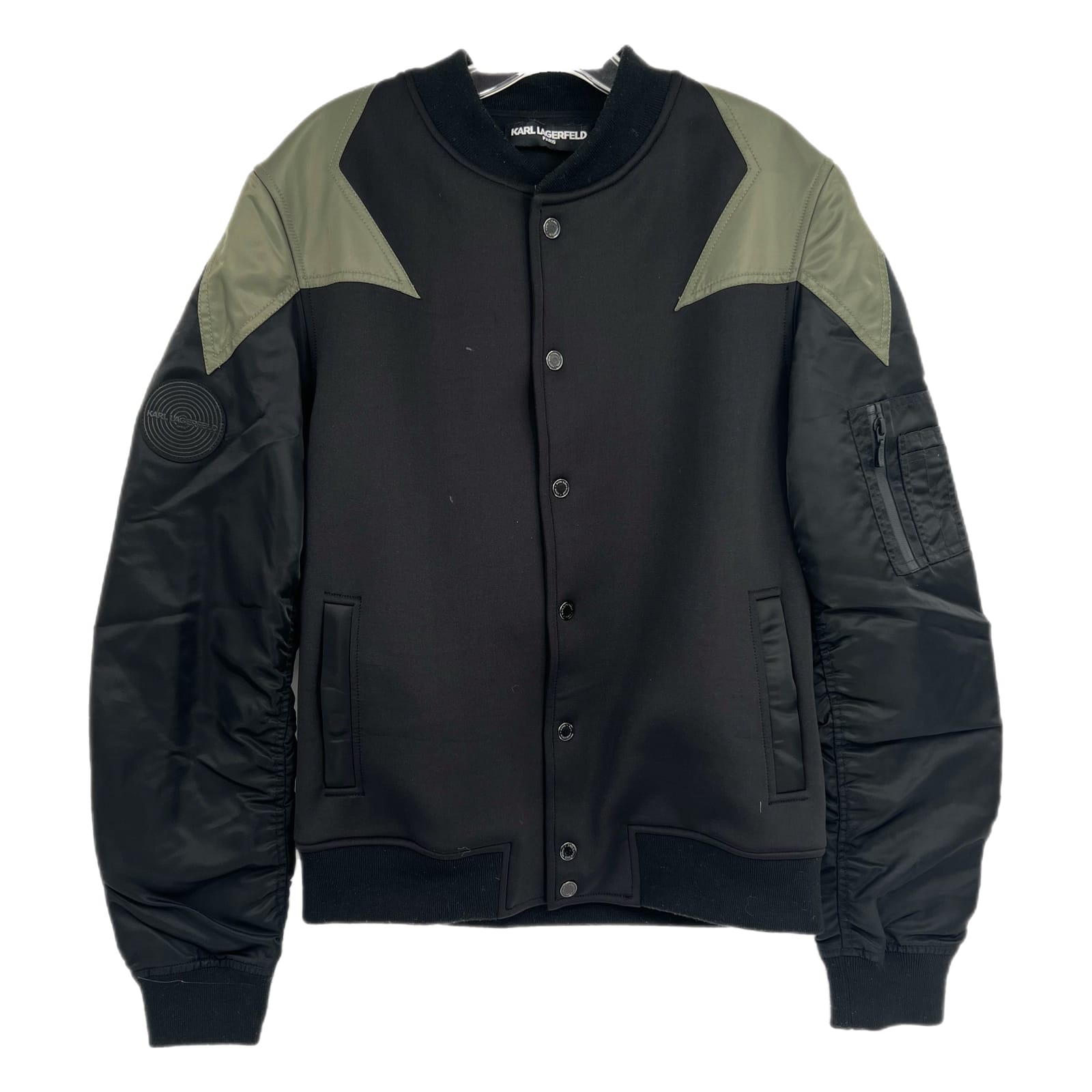 Karl Lagerfeld Black Green Star Bomber Jacket