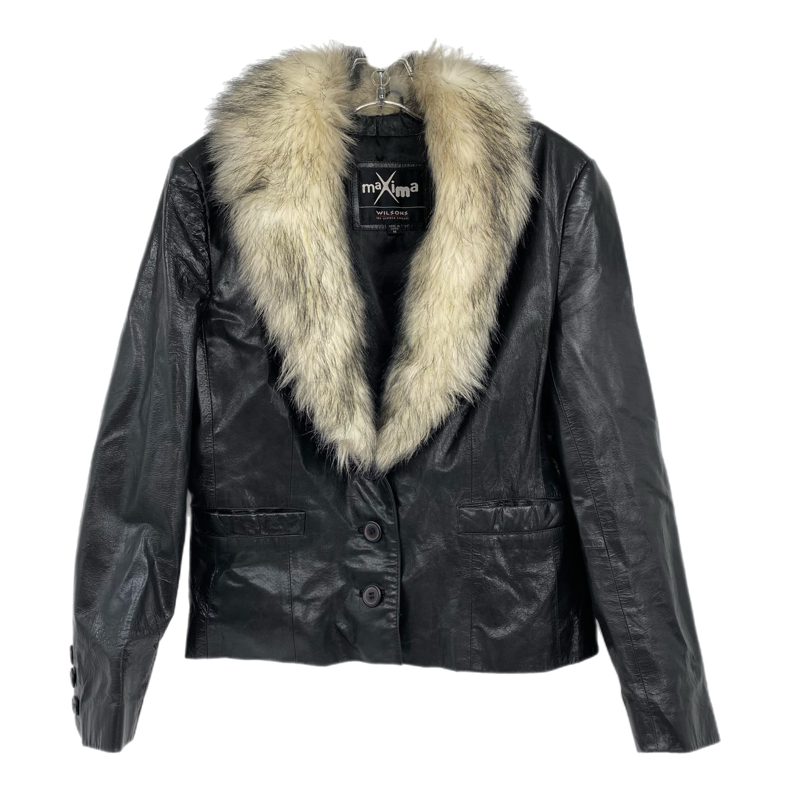 Wilsons Leather Black Fur Collar Jacket