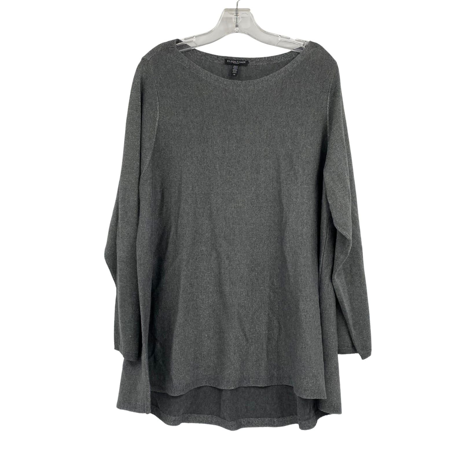Eileen Fisher Gray Cotton Blend Long Sleeve Pullover Sweater