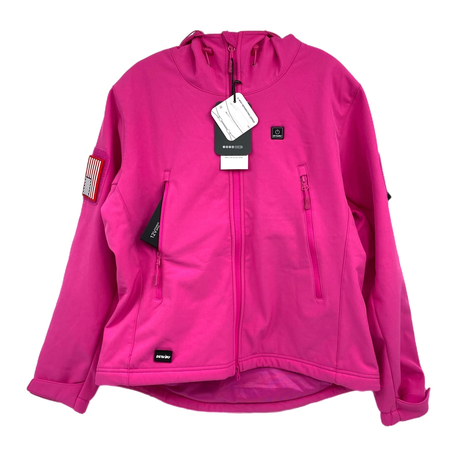 Dewbu Pink Heated Winter Coat with Power Bank