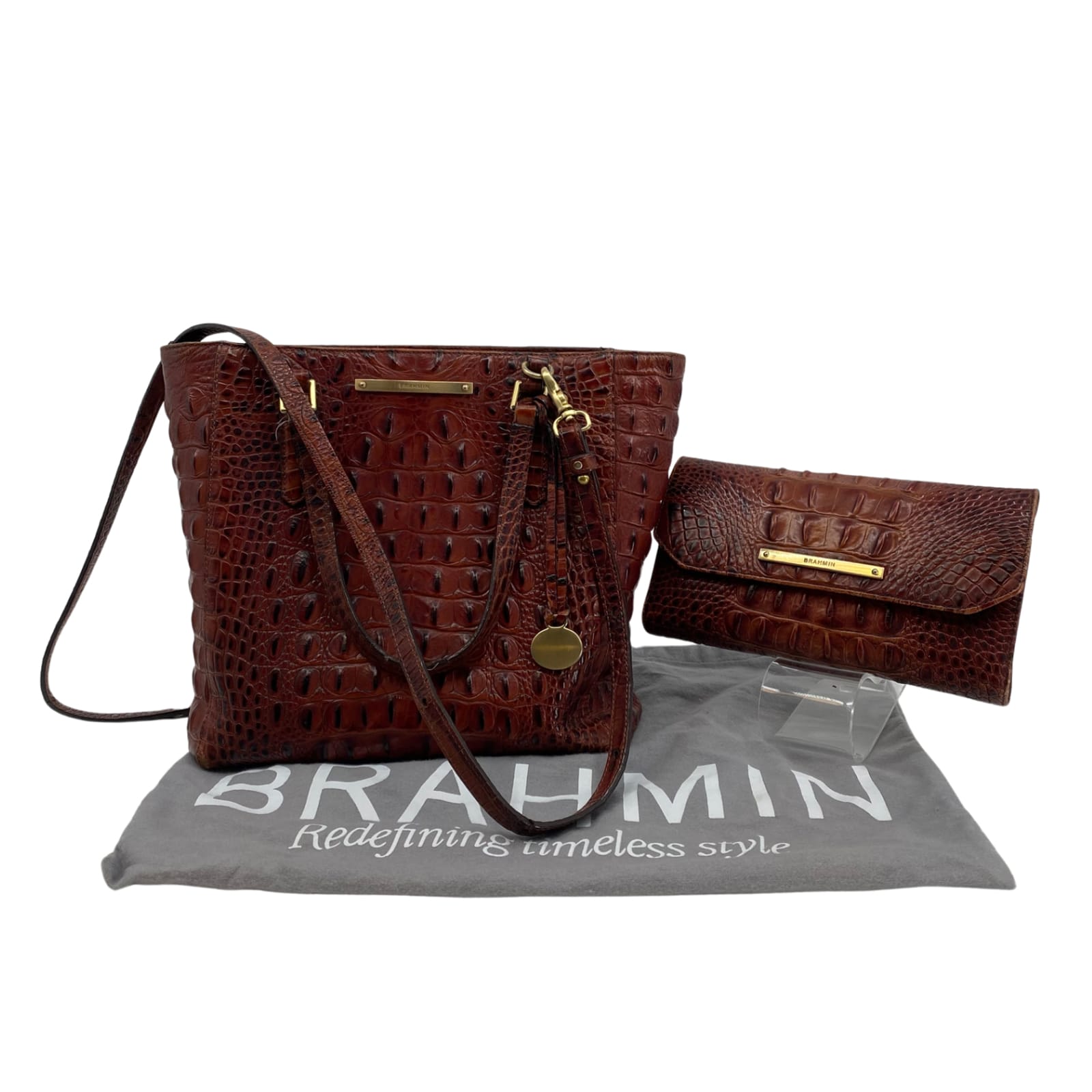 Brahmin Brown Leather Zip Shoulder Bag