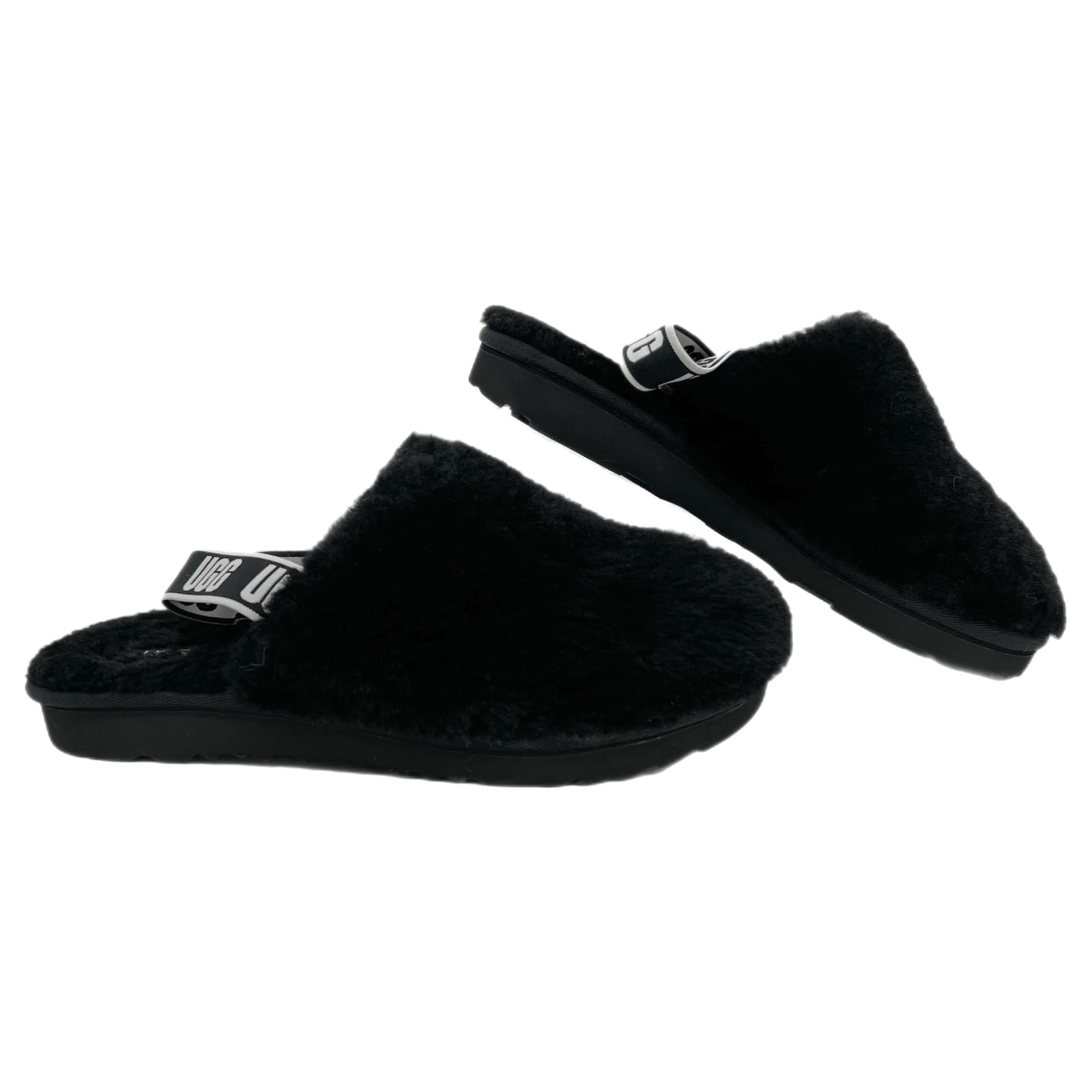 UGG Black Fluffy Slingback Slippers