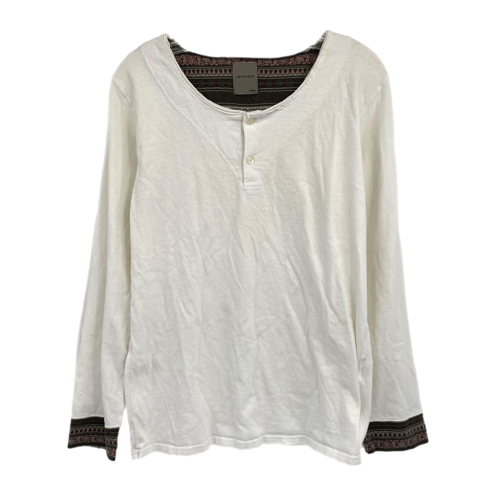 Ships Jet Blue Classic White Cotton Long Sleeve Tee