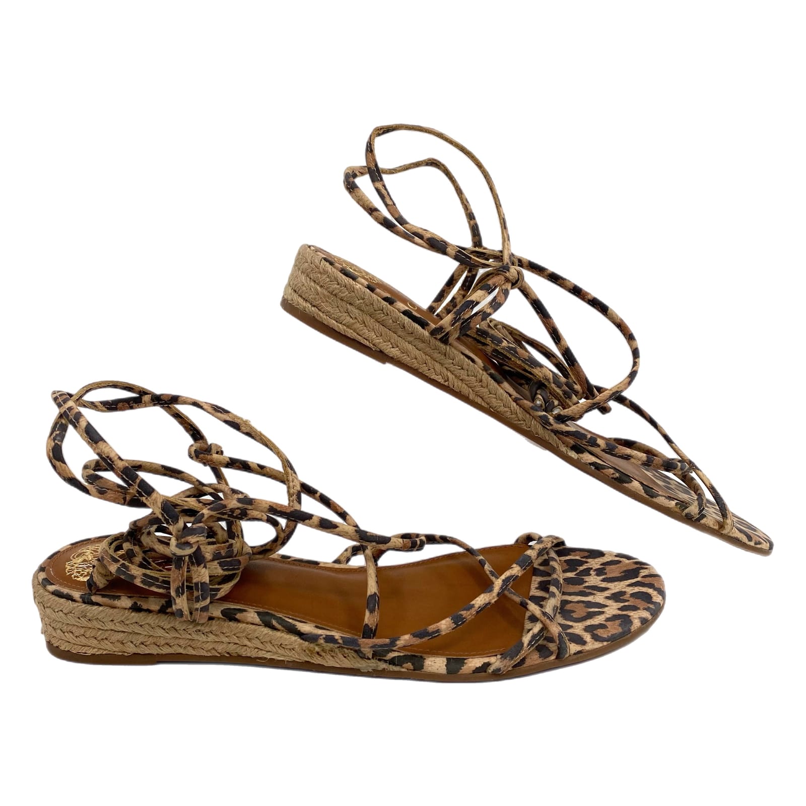 Vince Camuto Brown Leopard Print Strappy Lace Up Sandals