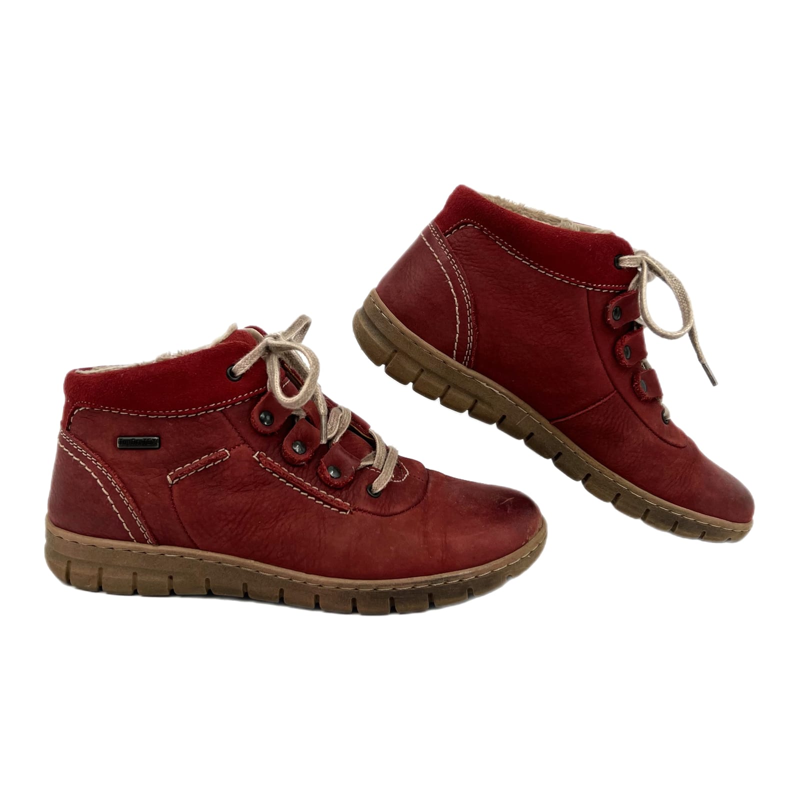 Josef Seibel Red Brown Fuzzy Lined Lace Up Boots