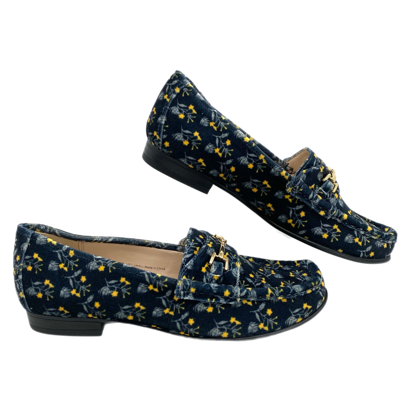 CAbi Blue Yellow Floral Velvet Loafers