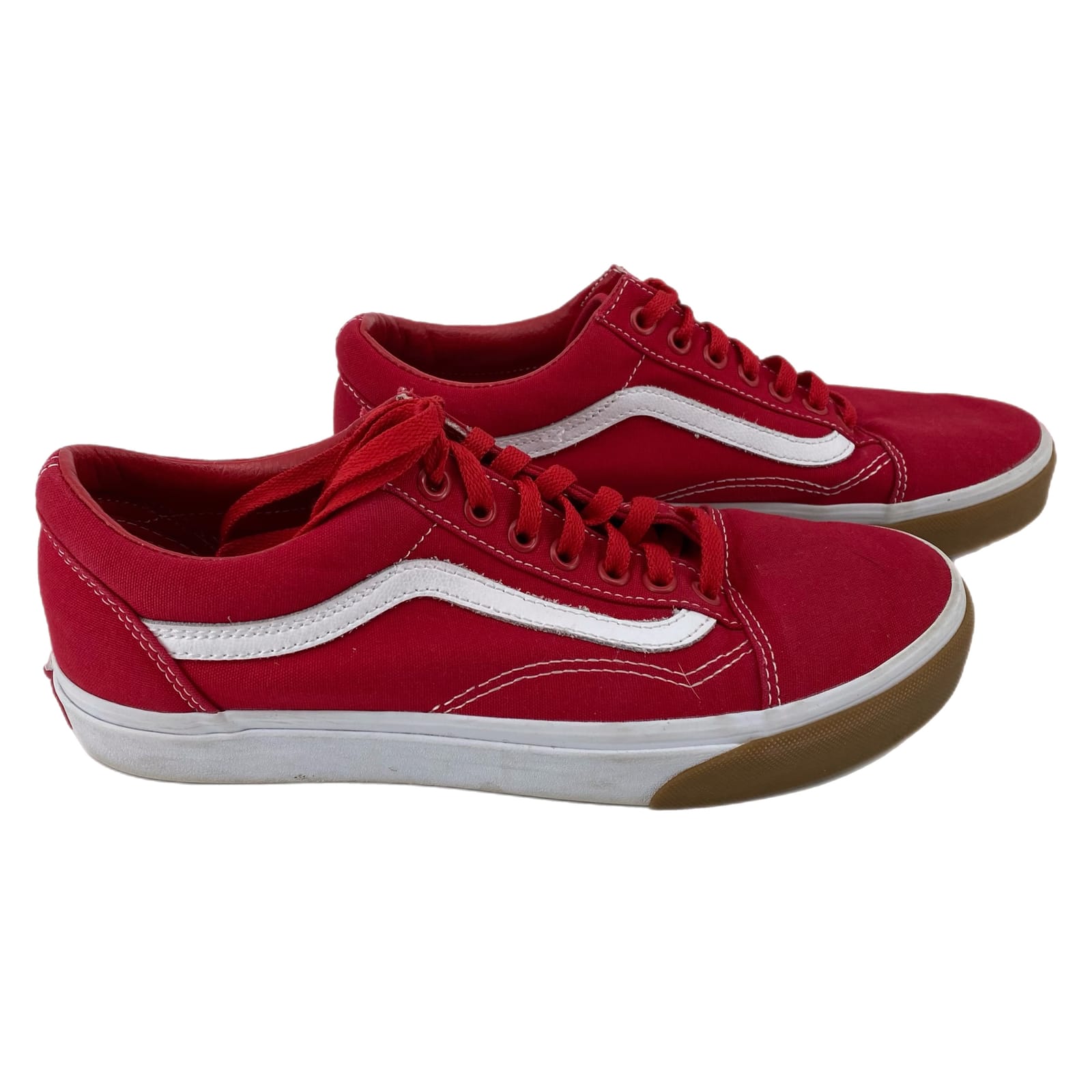 Vans Red & White Lace Up Canvas Sneakers