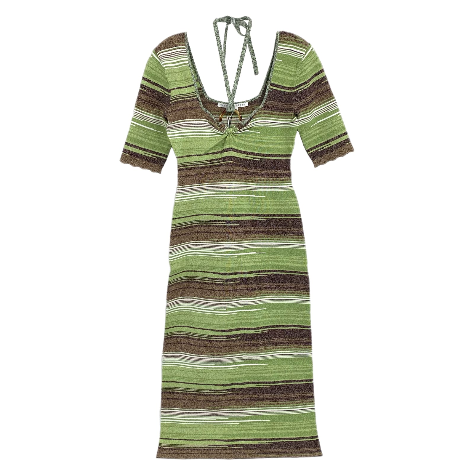Veronica Beard Green Brown Kante Striped Knit Midi Dress