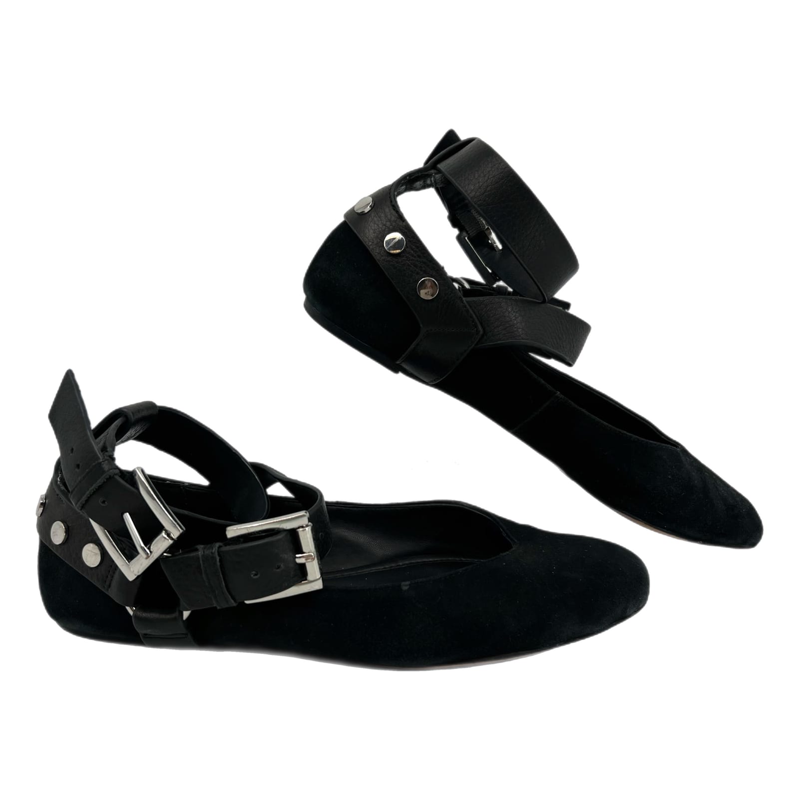 Rebecca Minkoff Black Suede Buckle Strap Flats