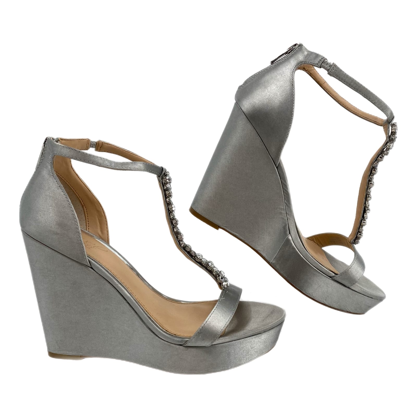 Badgley Mischka Silver Rhinestone Wedge Heels