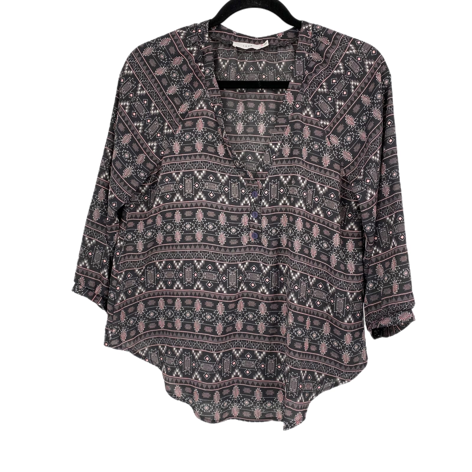 Lush Pink & Black Long Sleeve V-Neck Blouse