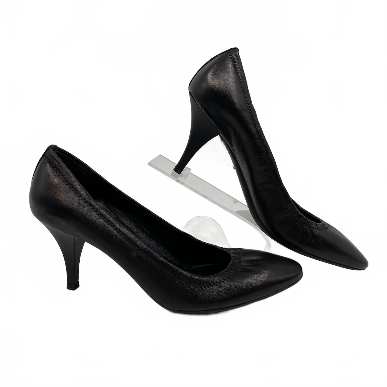 Prada Black Soft Leather Round Toe Heels